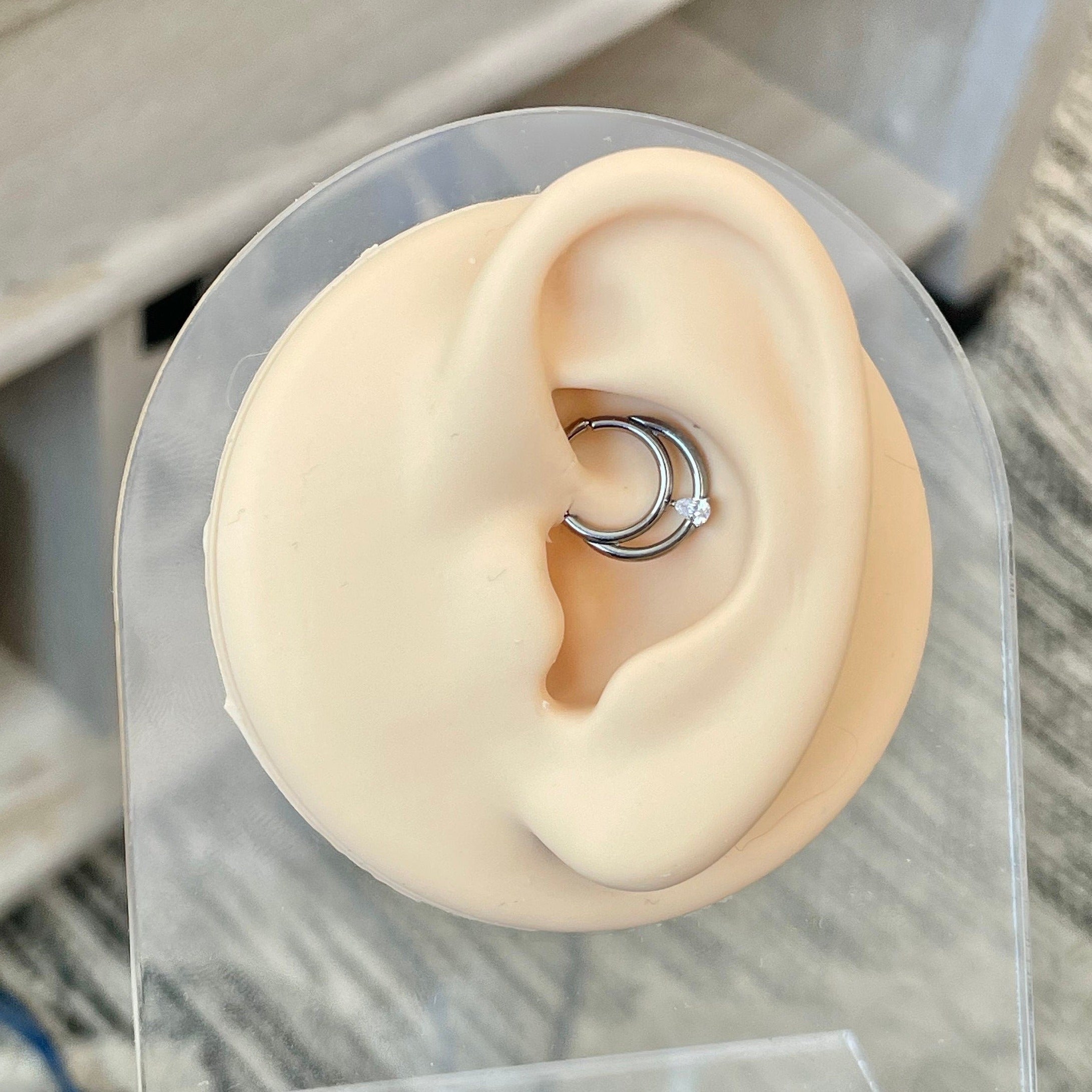 Crystalline Teardrop Daith Earring-Daith Earring-Silver-8mm Diameter-Elara Body Jewelry