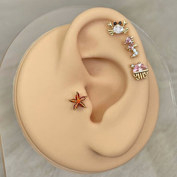 Cute Ocean Themed Stud Piercings-Cartilage Earring-Gold-Starfish-Elara Body Jewelry