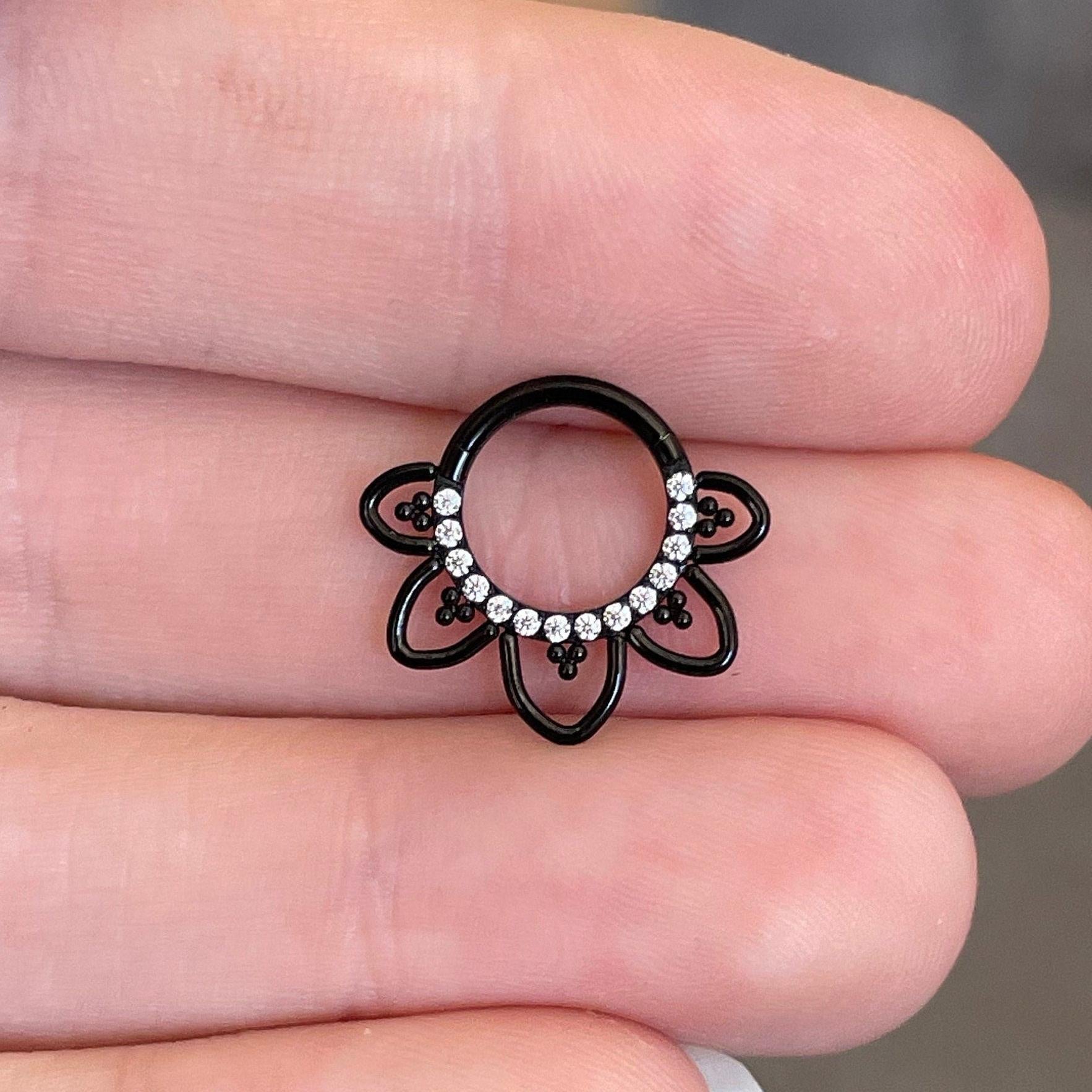 Dahlia Lune Daith Earring-Daith Earring-Black-8mm Diameter-Elara Body Jewelry