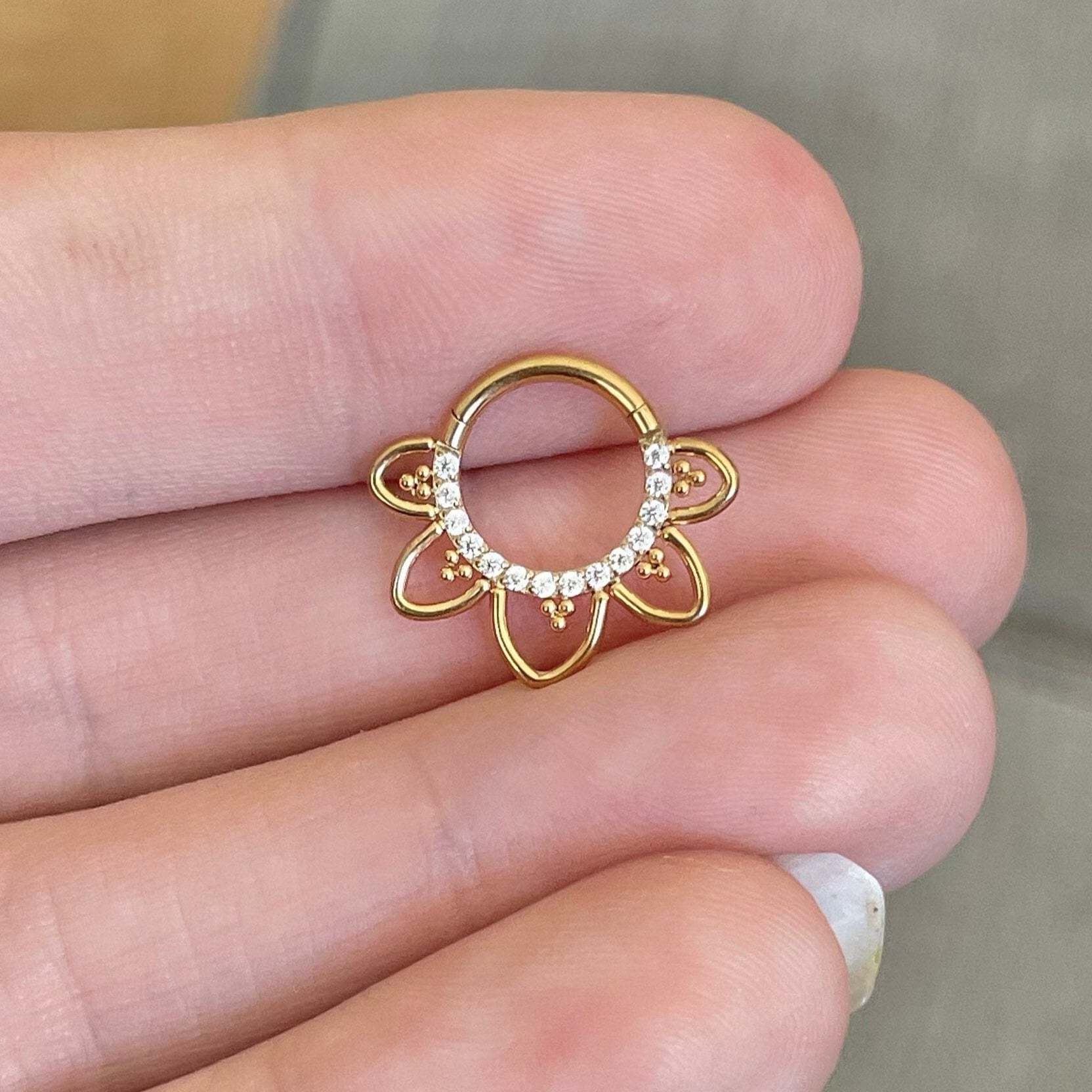 Dahlia Lune Daith Earring-Daith Earring-Gold-8mm Diameter-Elara Body Jewelry