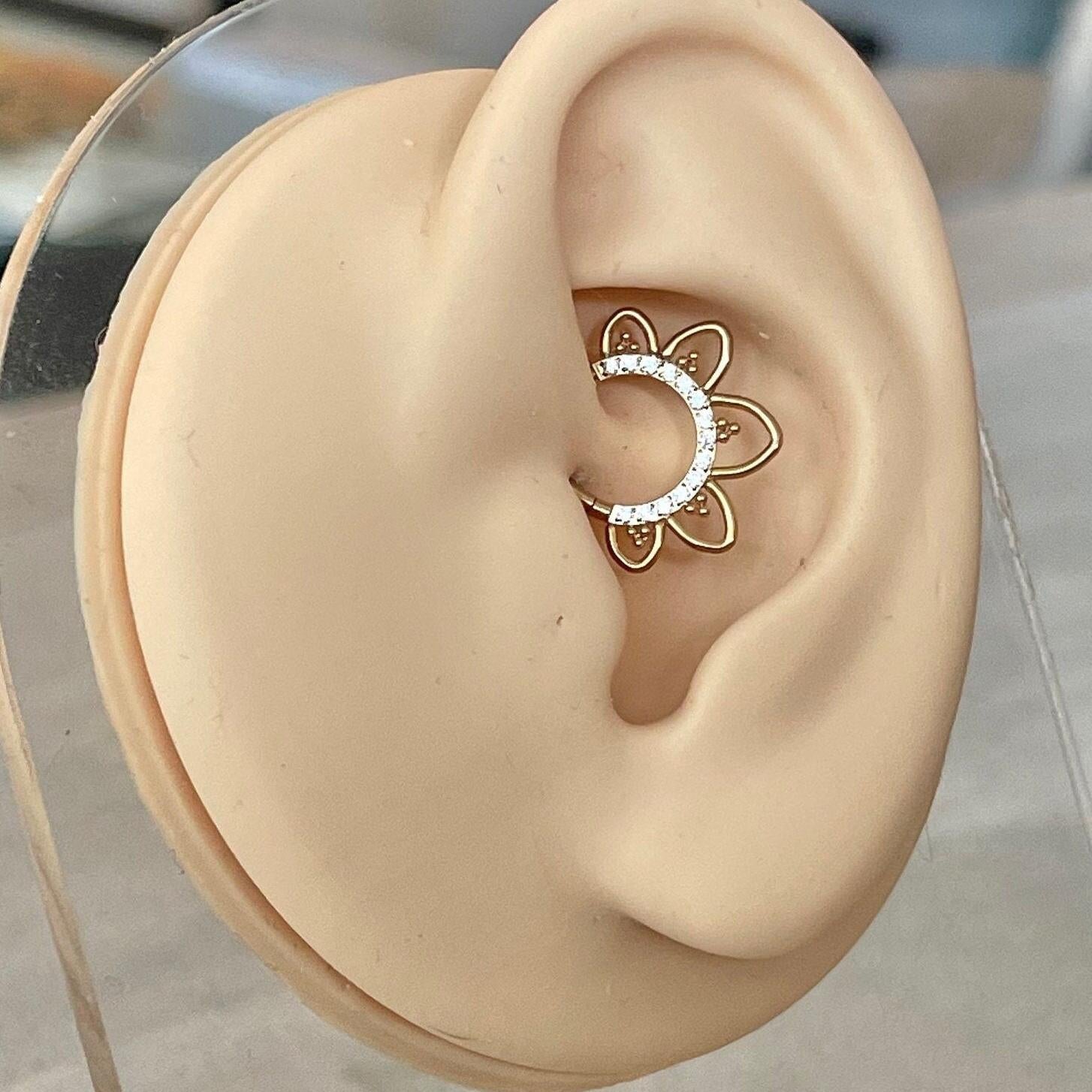 Dahlia Lune Daith Earring-Daith Earring-Gold-8mm Diameter-Elara Body Jewelry