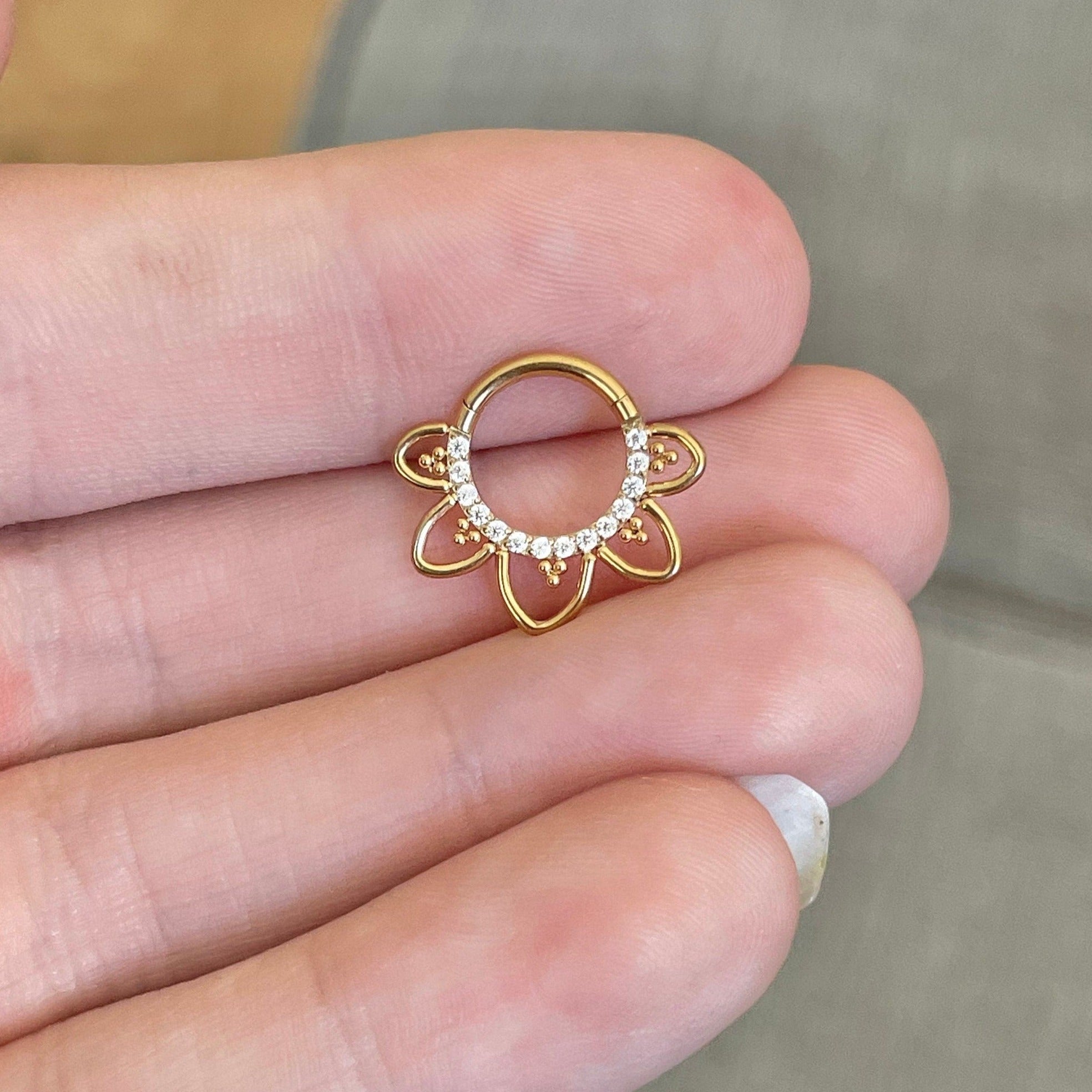 Dahlia Lune Daith Earring-Daith Earring-Gold-8mm Diameter-Elara Body Jewelry