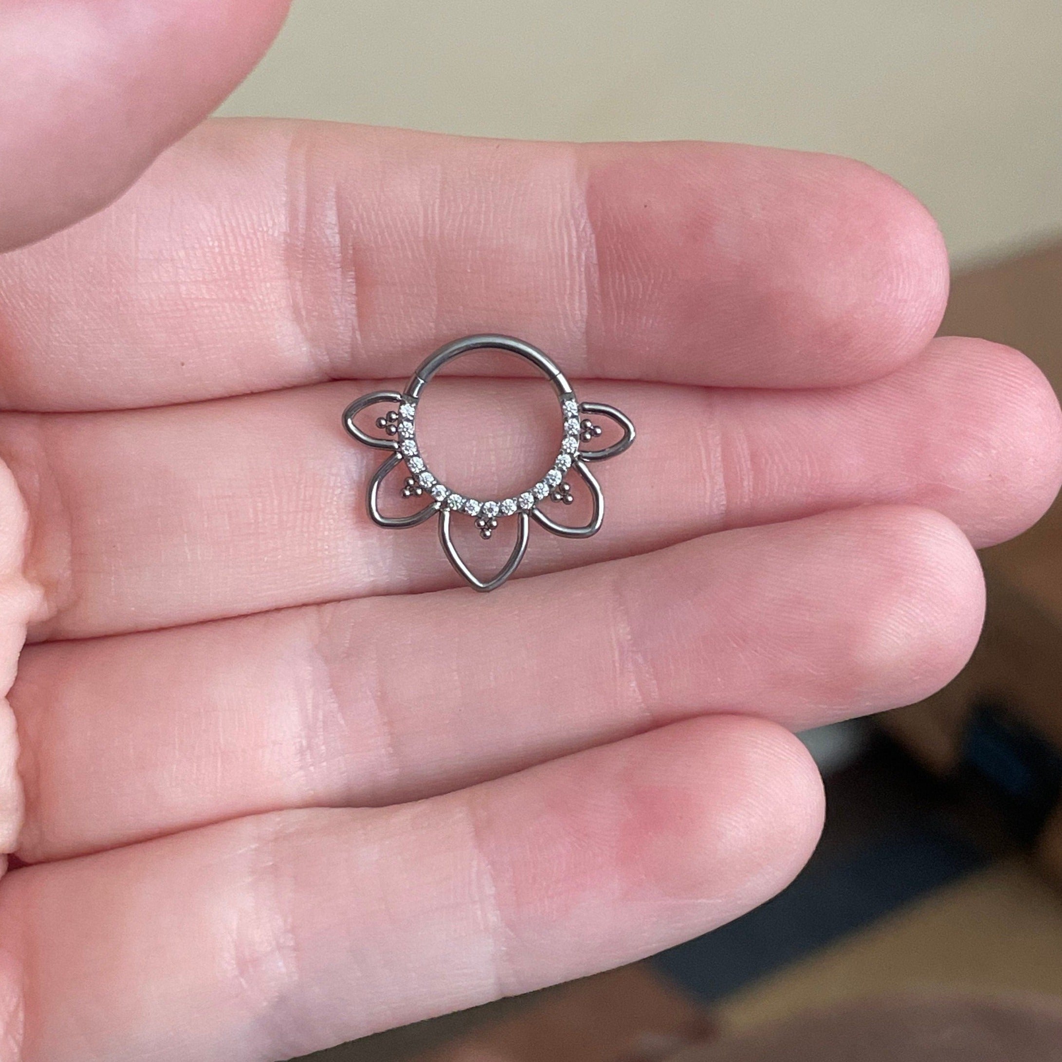 Dahlia Lune Daith Earring-Daith Earring-Silver-8mm Diameter-Elara Body Jewelry