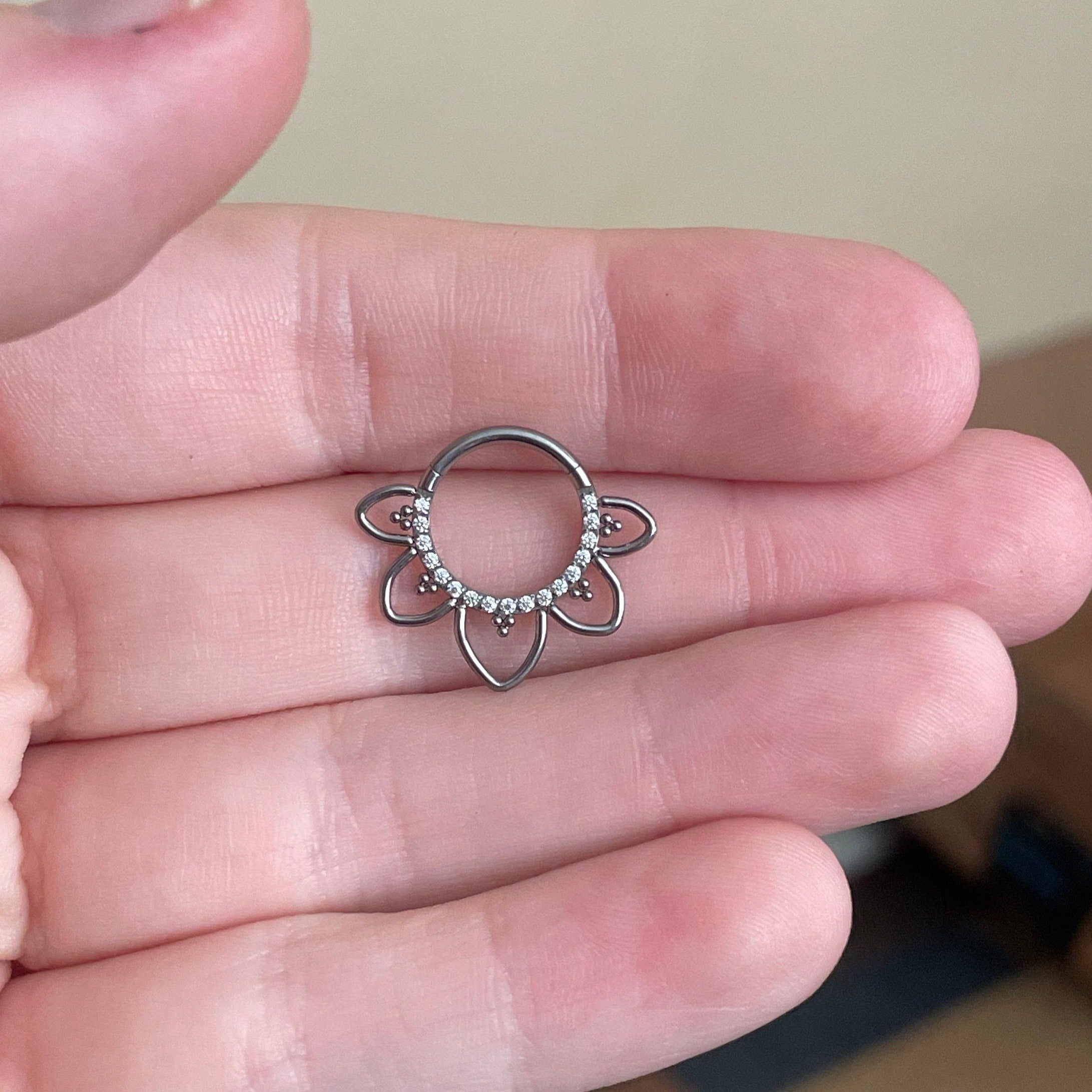 Dahlia Lune Daith Earring-Daith Earring-Silver-8mm Diameter-Elara Body Jewelry