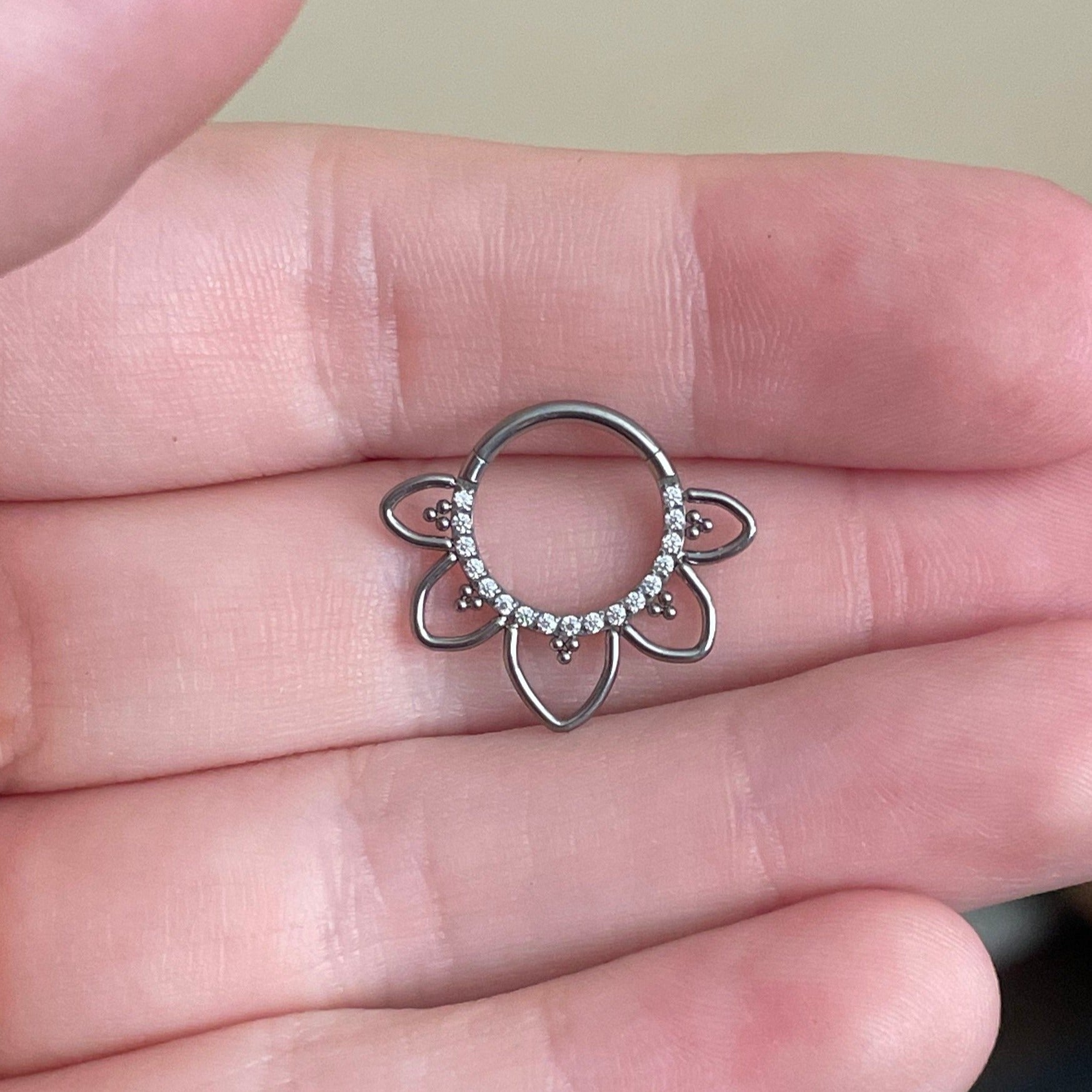 Dahlia Lune Daith Earring-Daith Earring-Silver-8mm Diameter-Elara Body Jewelry