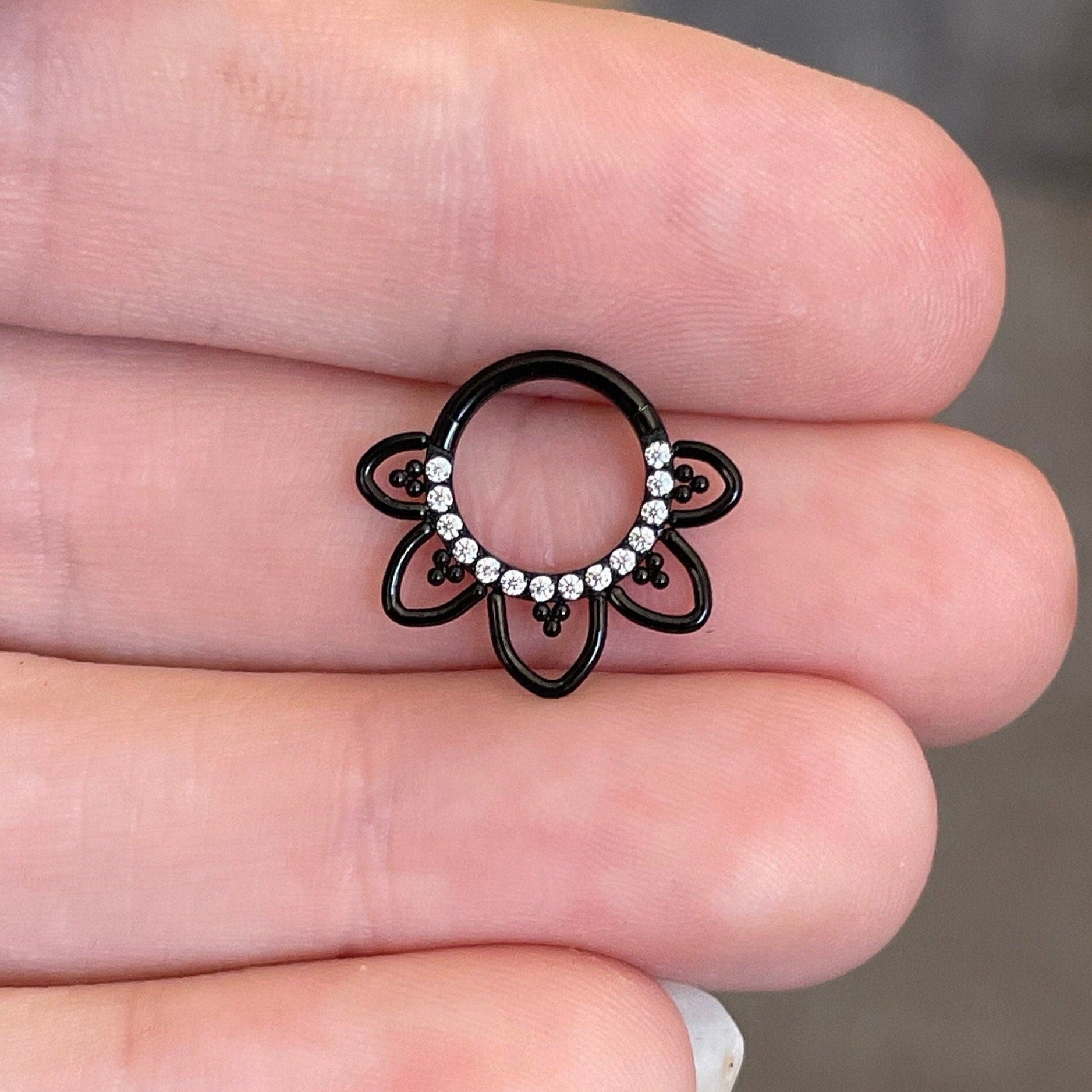 Dahlia Lune Septum Ring-Septum Ring-Black-8mm Diameter-Elara Body Jewelry