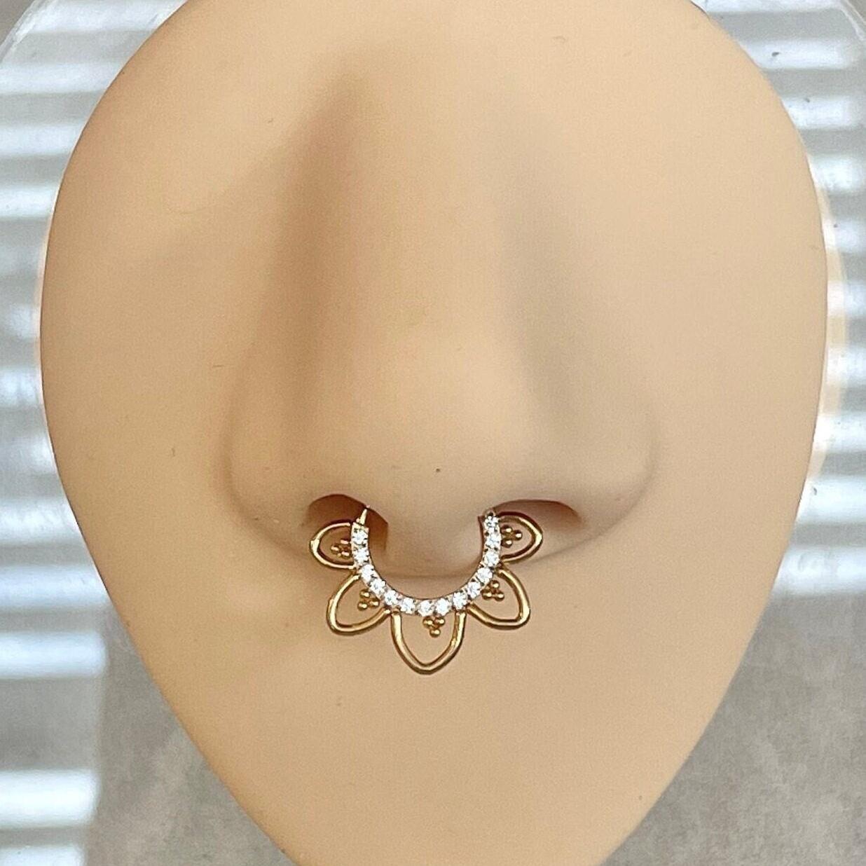 Dahlia Lune Septum Ring-Septum Ring-Gold-8mm Diameter-Elara Body Jewelry