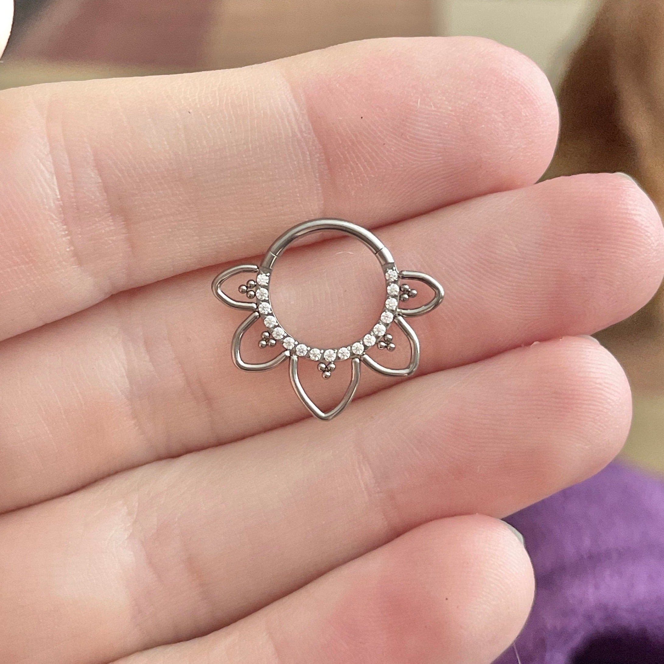 Dahlia Lune Septum Ring-Septum Ring-Elara Body Jewelry