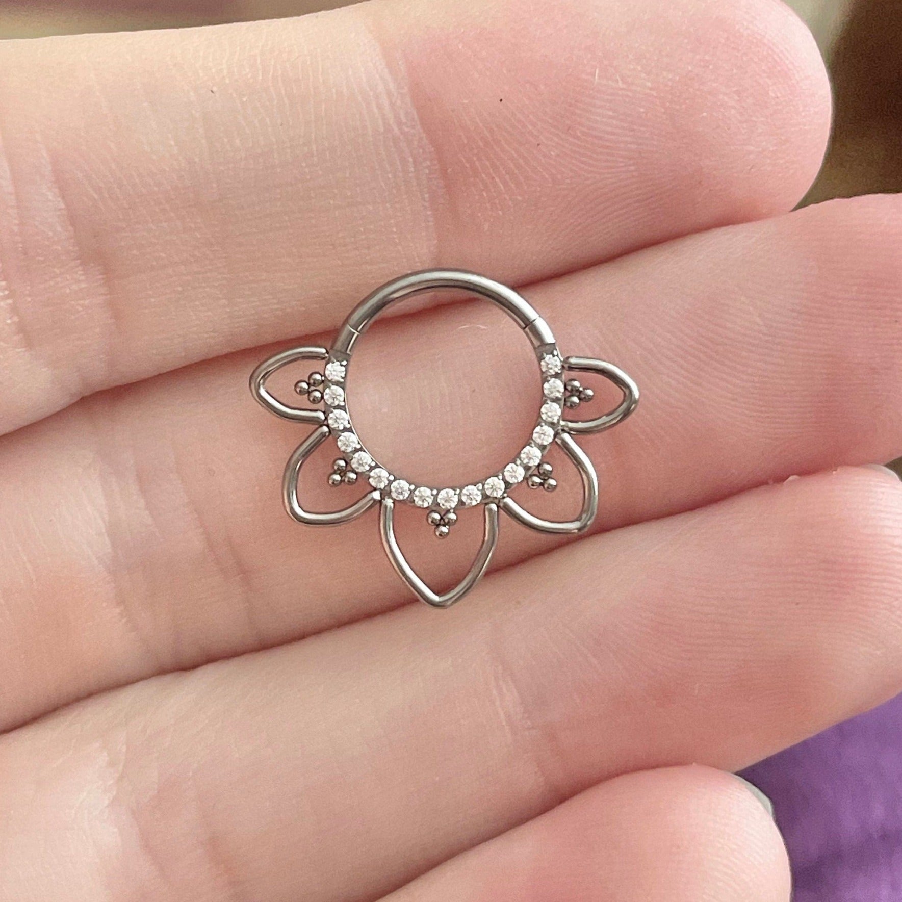 Dahlia Lune Septum Ring-Septum Ring-Silver-8mm Diameter-Elara Body Jewelry