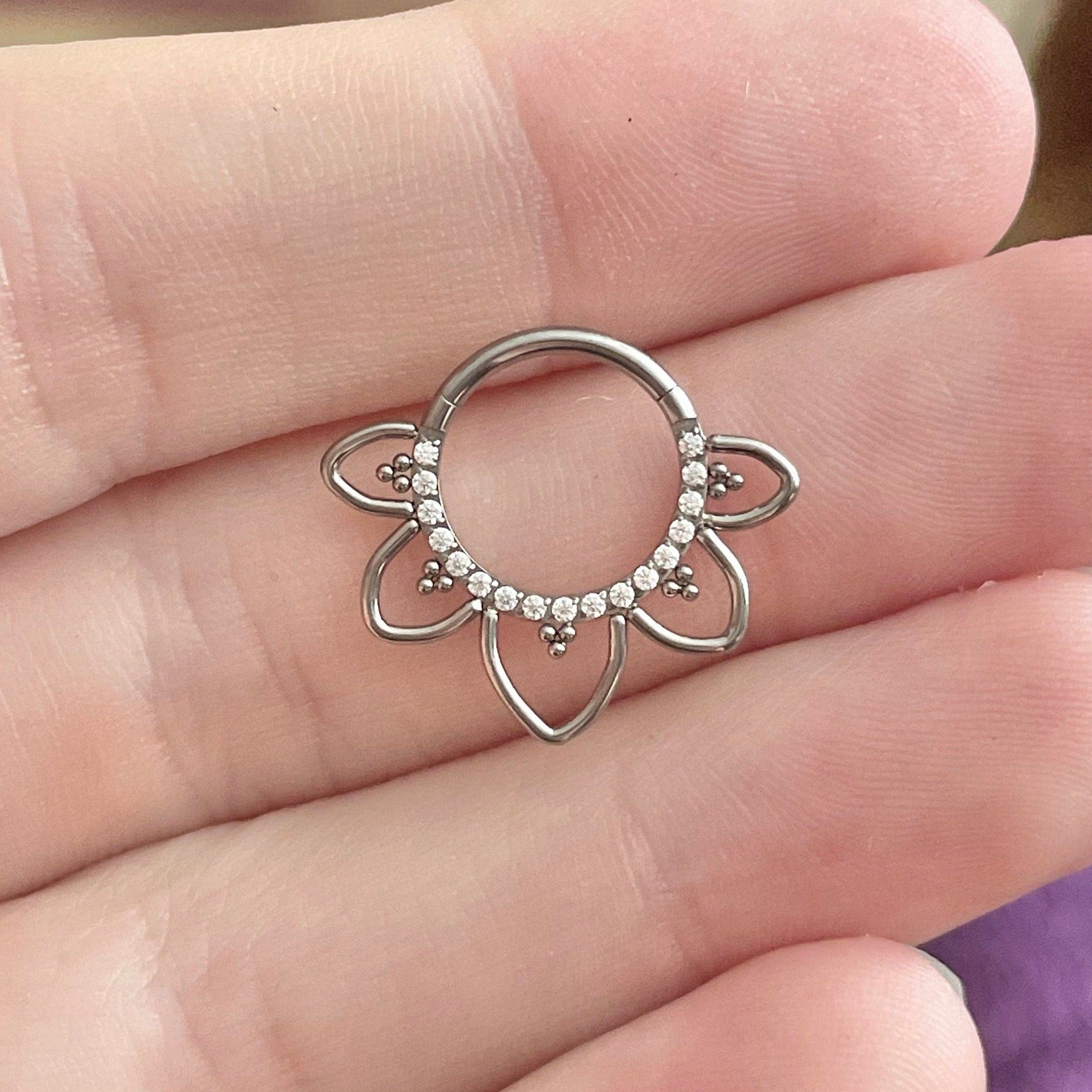 Dahlia Lune Septum Ring-Septum Ring-Silver-8mm Diameter-Elara Body Jewelry