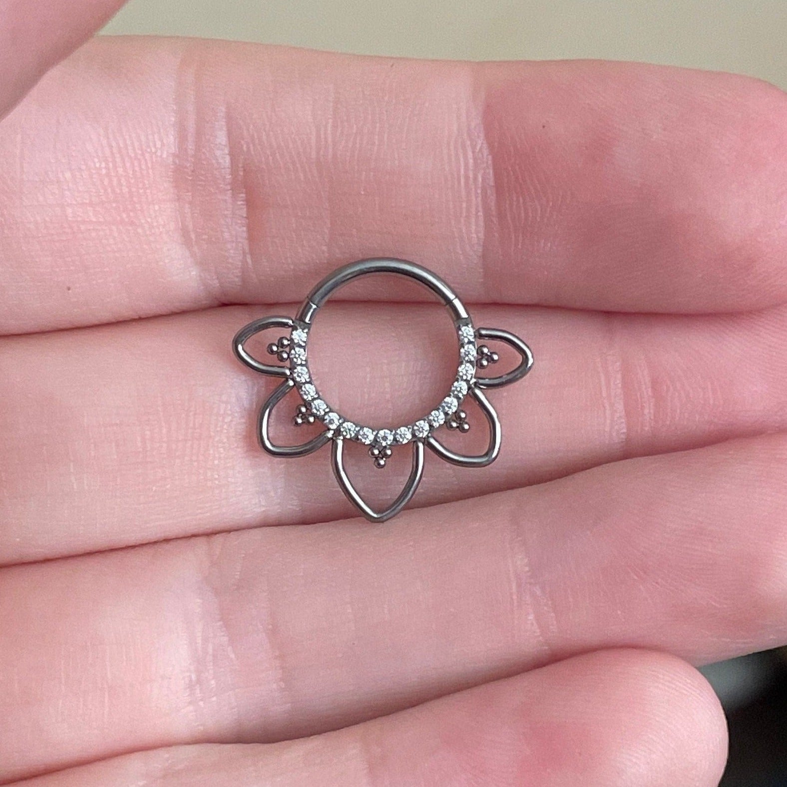 Dahlia Lune Septum Ring-Septum Ring-Silver-8mm Diameter-Elara Body Jewelry