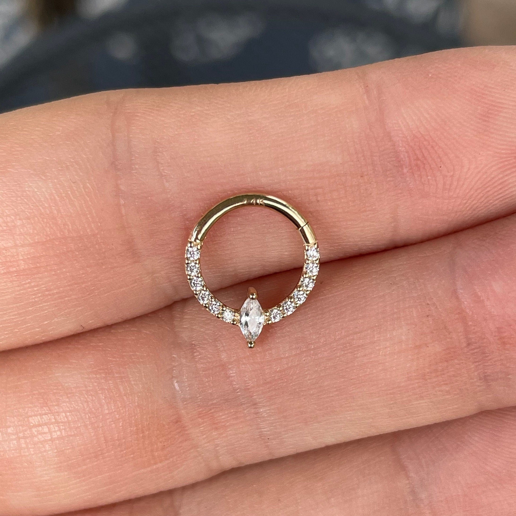 Eclat Marquise Solid Gold Daith Earring-Daith Earring-Elara Body Jewelry