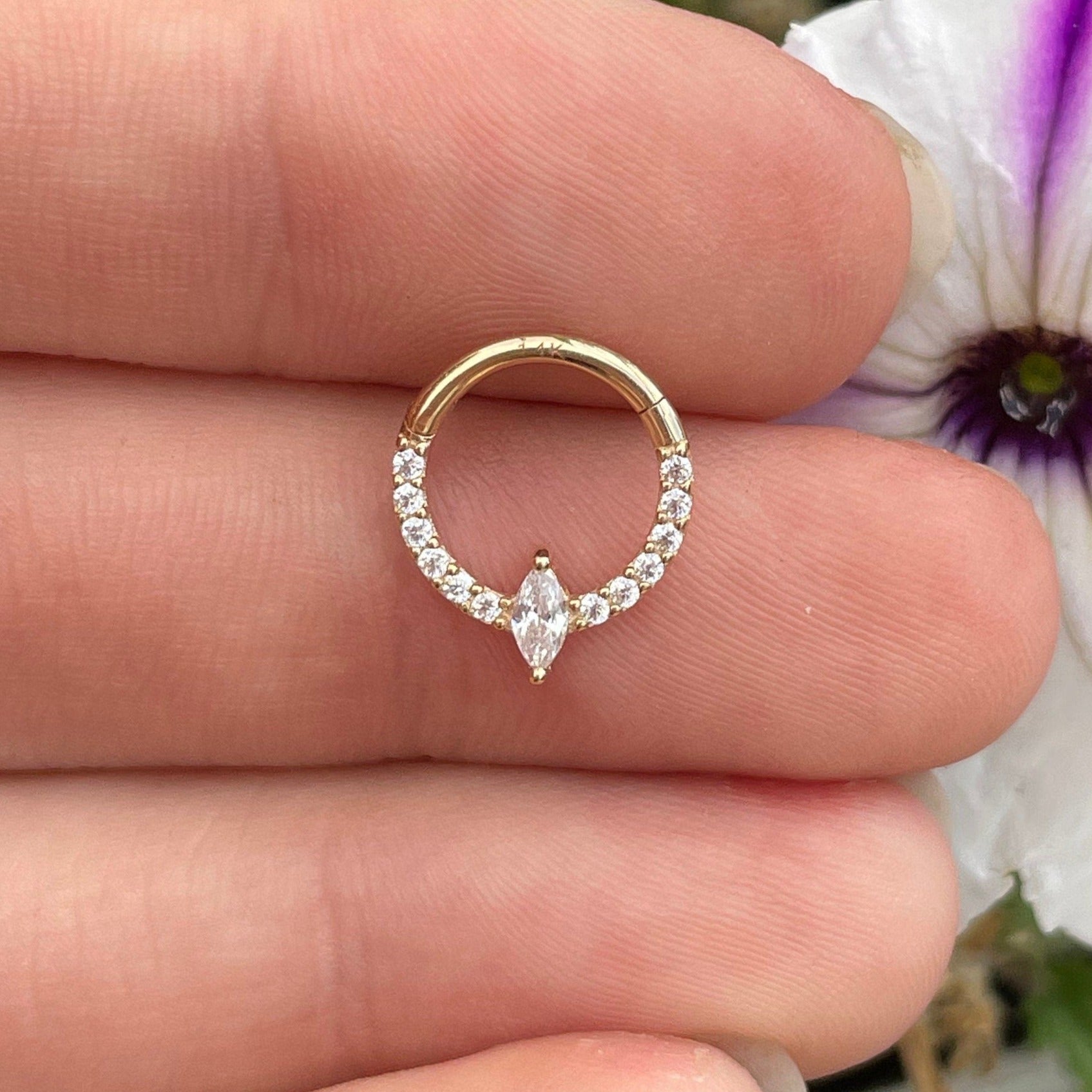 Eclat Marquise Solid Gold Daith Earring-Daith Earring-Elara Body Jewelry