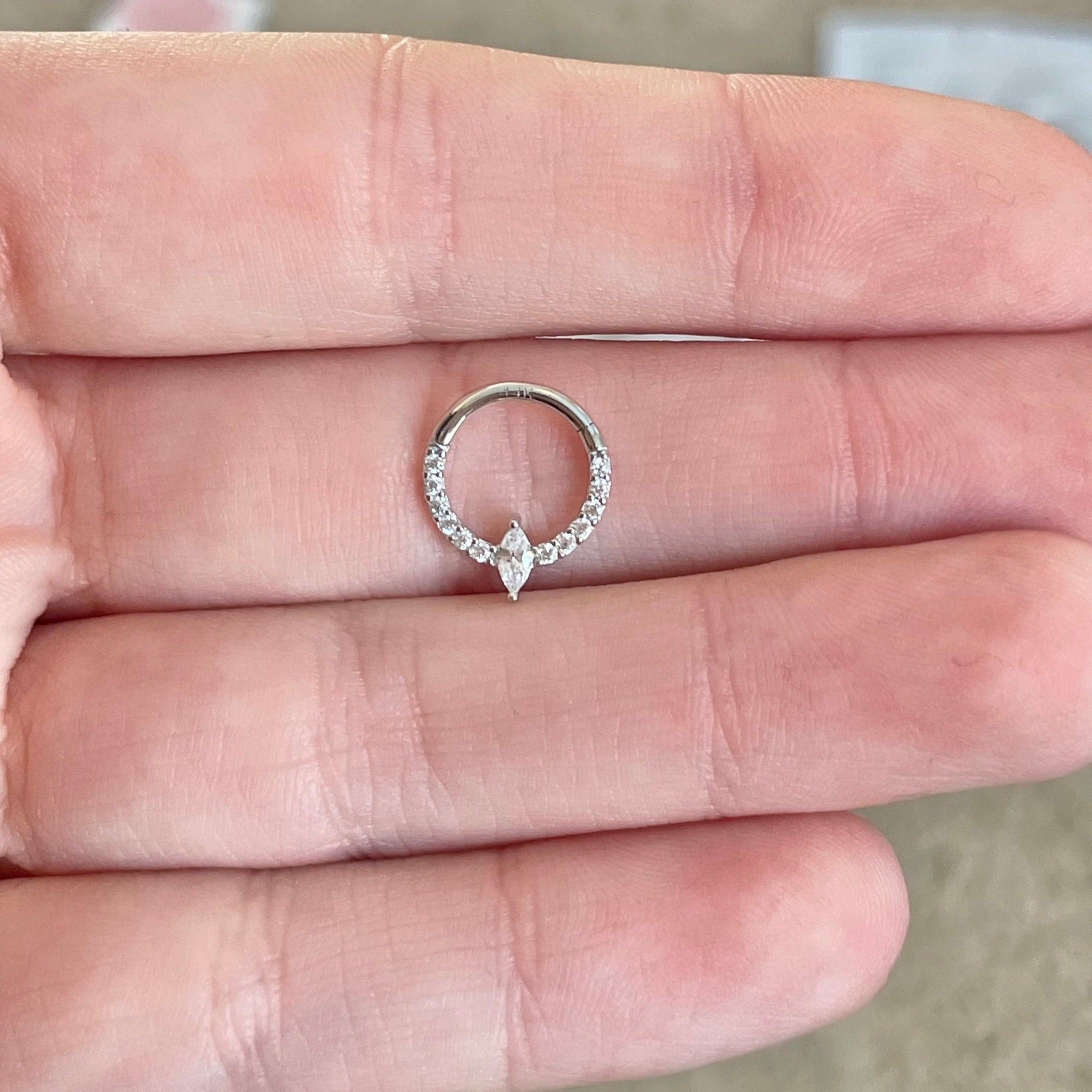 Eclat Marquise Solid Gold Daith Earring-Daith Earring-Elara Body Jewelry