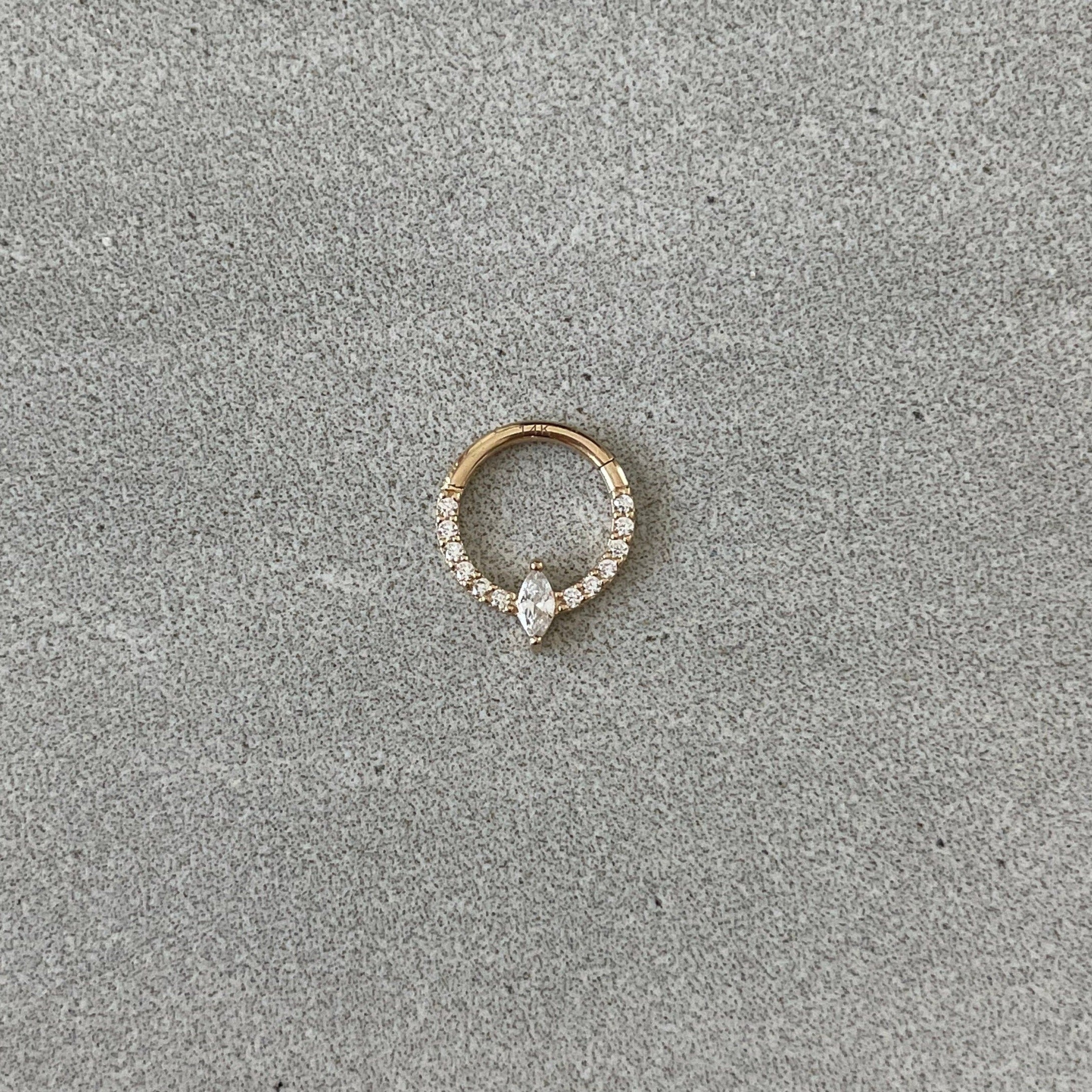 Eclat Marquise Solid Gold Daith Earring-Daith Earring-Elara Body Jewelry