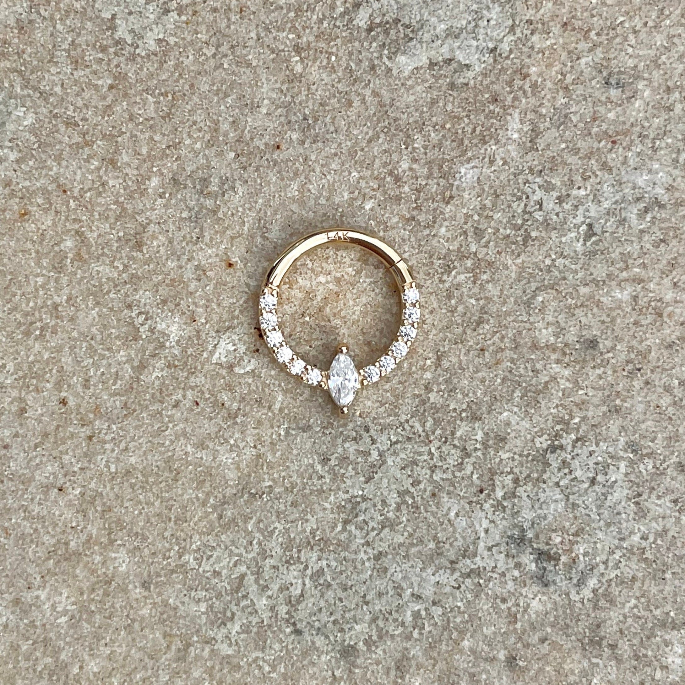 Eclat Marquise Solid Gold Daith Earring-Daith Earring-Elara Body Jewelry