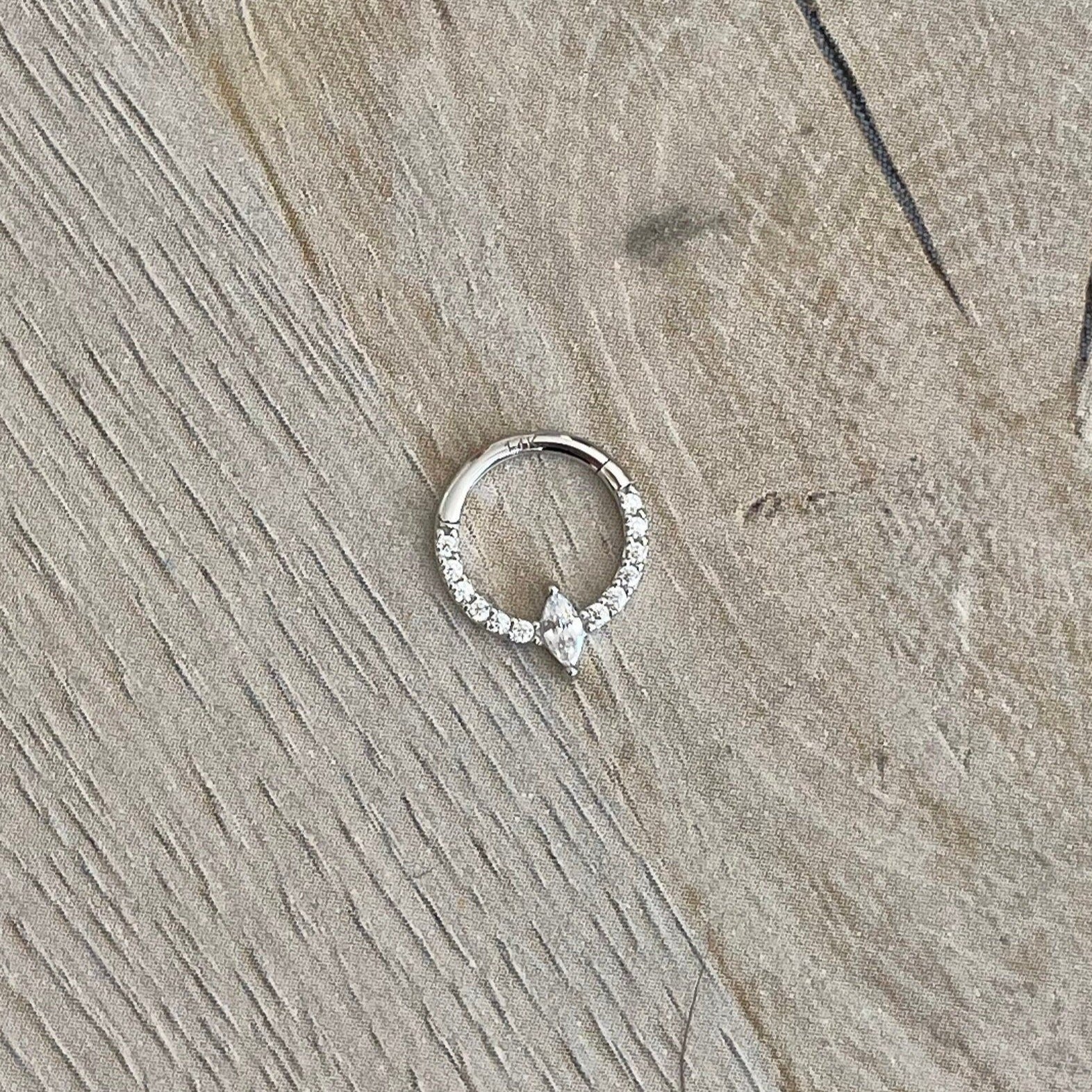 Eclat Marquise Solid Gold Daith Earring-Daith Earring-8mm Diameter-White Gold-Elara Body Jewelry