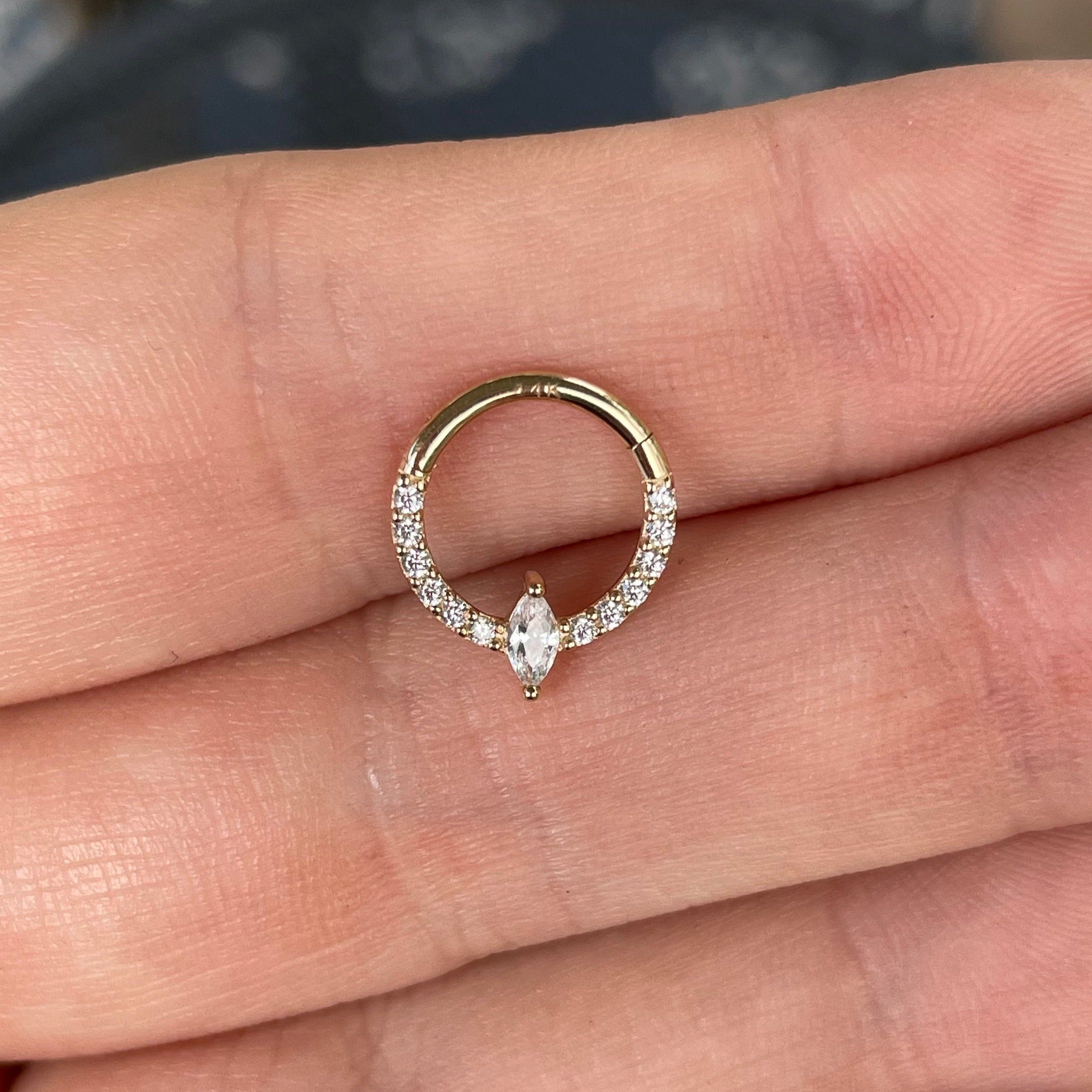 Eclat Marquise Solid Gold Septum Ring-Septum Ring-Elara Body Jewelry