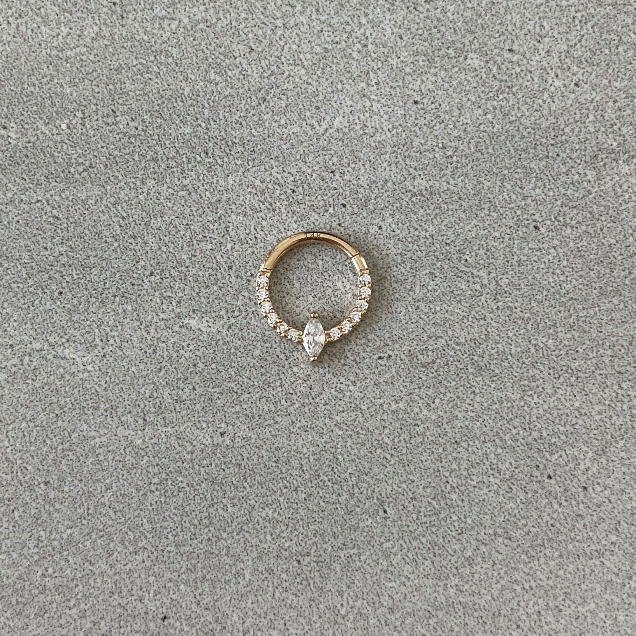 Eclat Marquise Solid Gold Septum Ring-Septum Ring-Elara Body Jewelry