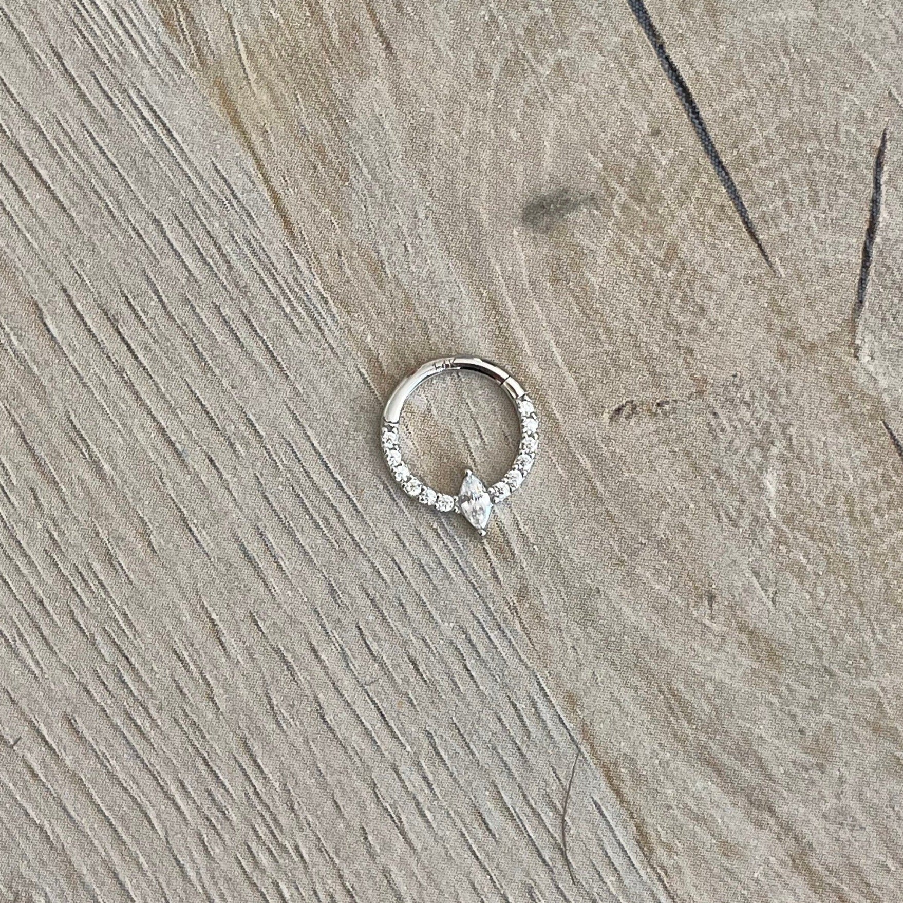 Eclat Marquise Solid Gold Septum Ring-Septum Ring-8mm Diameter-White Gold-Elara Body Jewelry