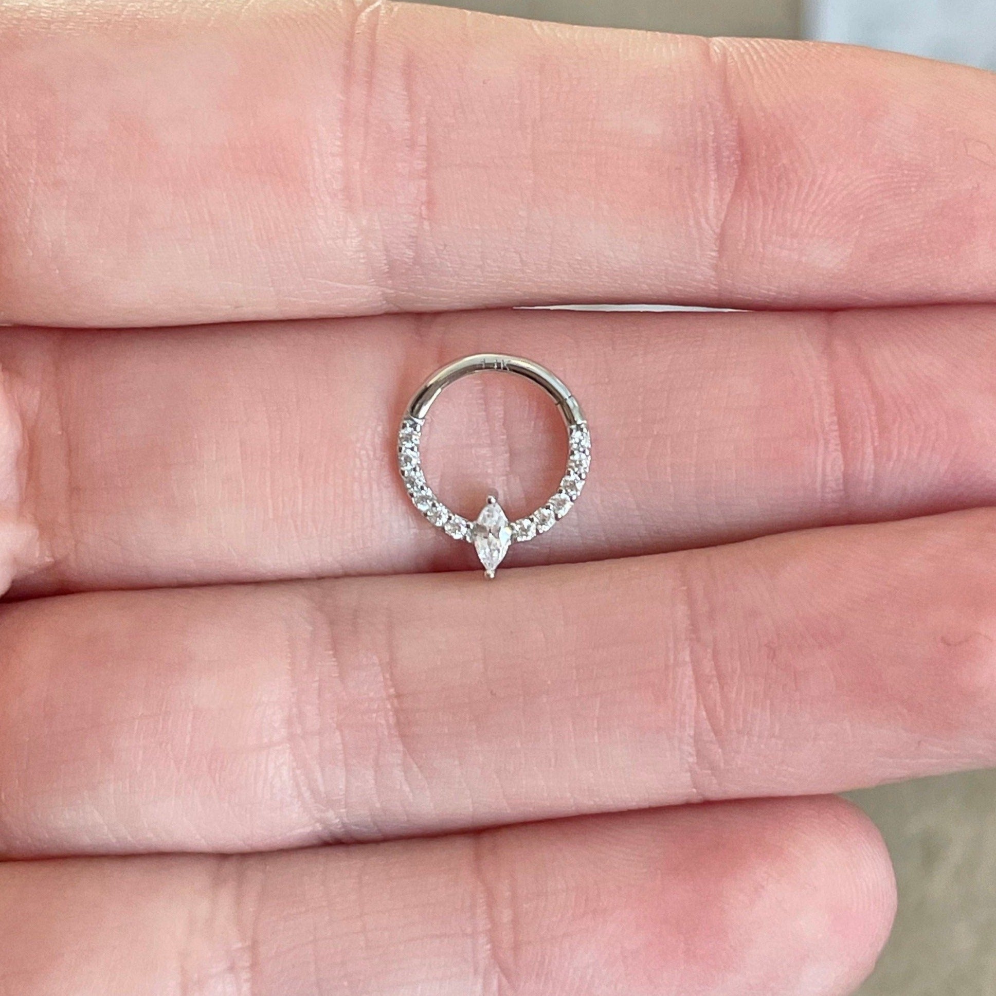 Eclat Marquise Solid Gold Septum Ring-Septum Ring-8mm Diameter-White Gold-Elara Body Jewelry