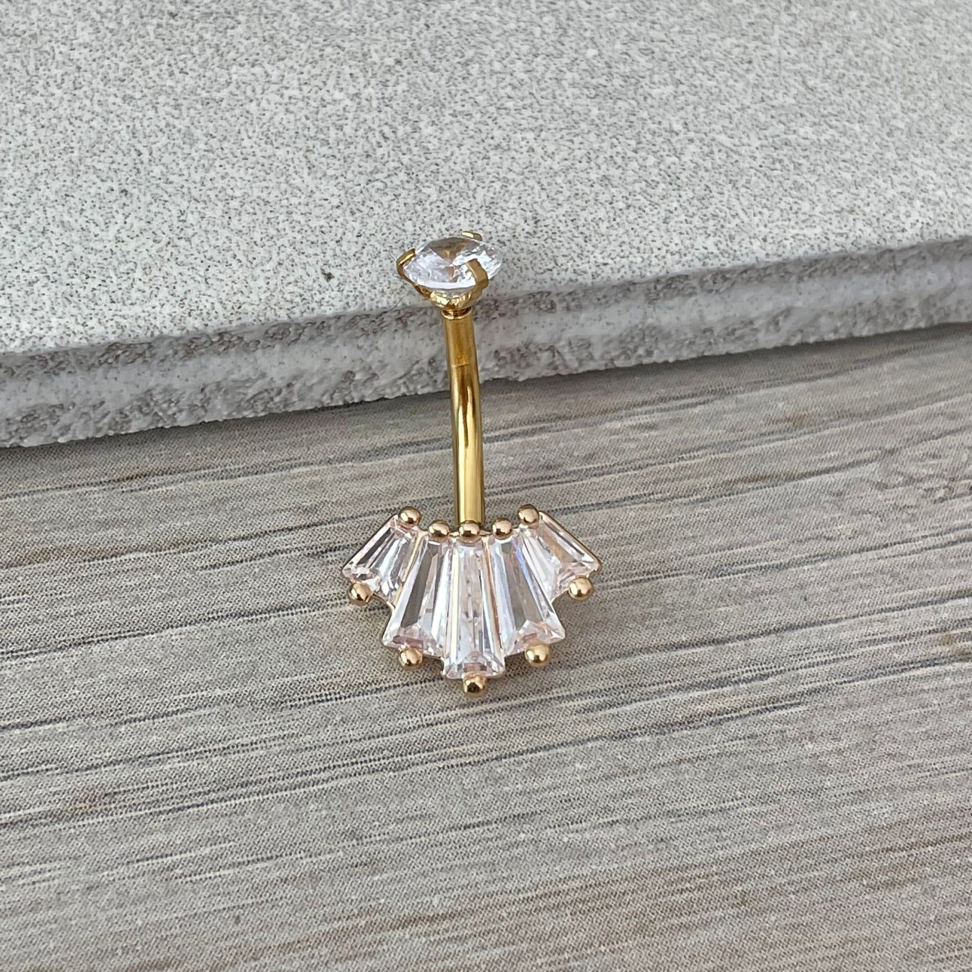 Eclat Royale Belly Button Ring-Belly Button Rings-Gold/Clear CZs-Elara Body Jewelry