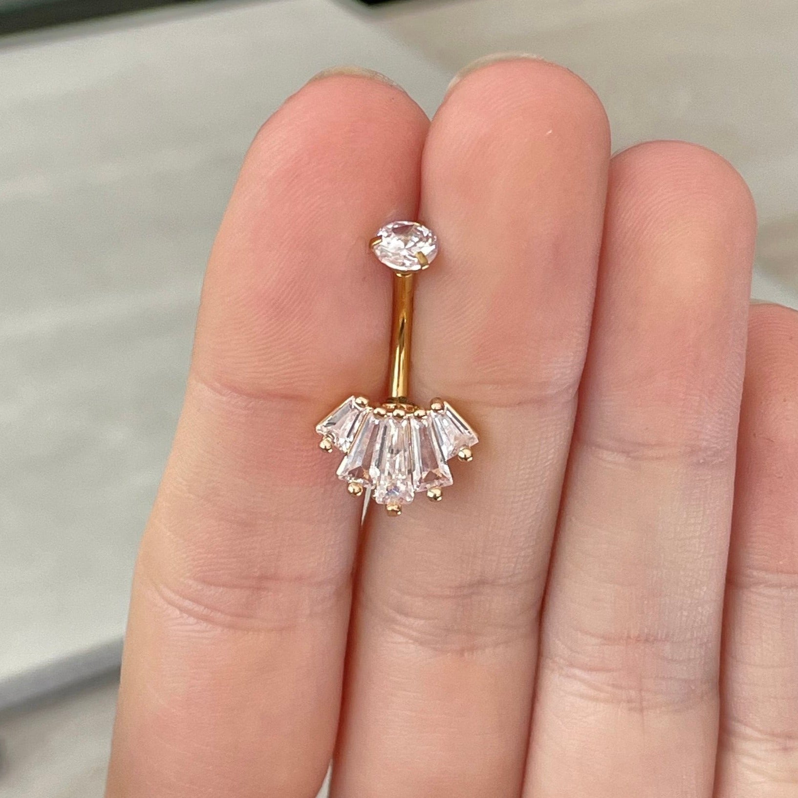 Eclat Royale Belly Button Ring-Belly Button Rings-Gold/Clear CZs-Elara Body Jewelry