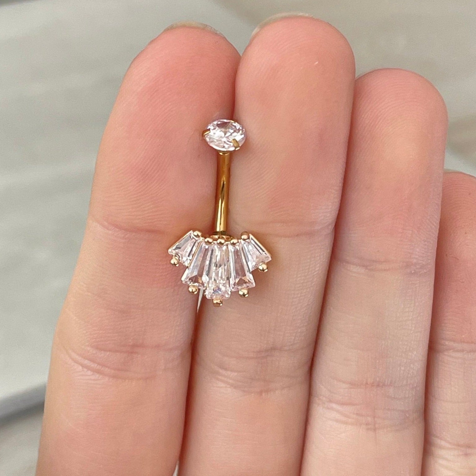 Eclat Royale Belly Button Ring-Belly Button Rings-Gold/Clear CZs-Elara Body Jewelry