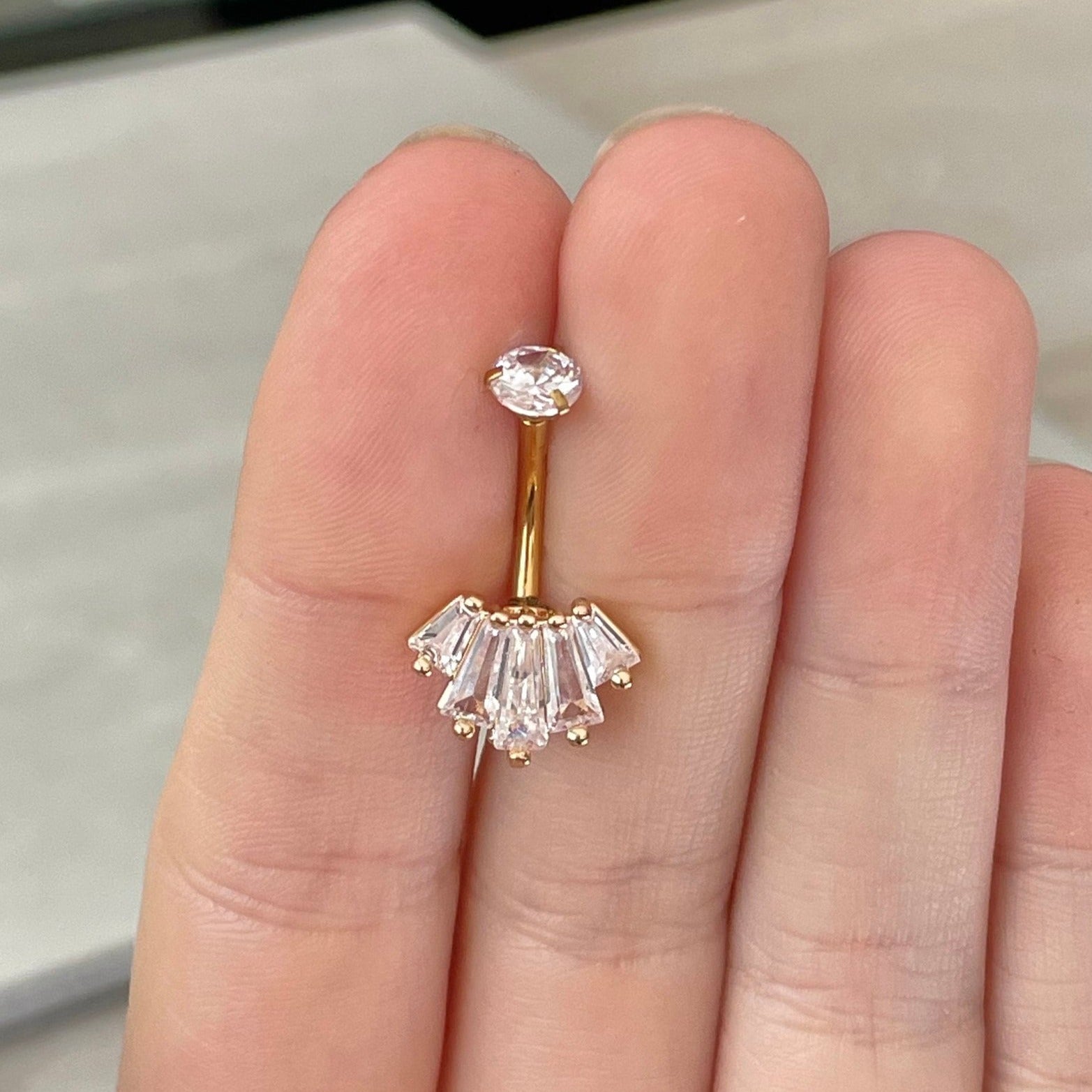 Eclat Royale Belly Button Ring-Belly Button Rings-Gold/Clear CZs-Elara Body Jewelry