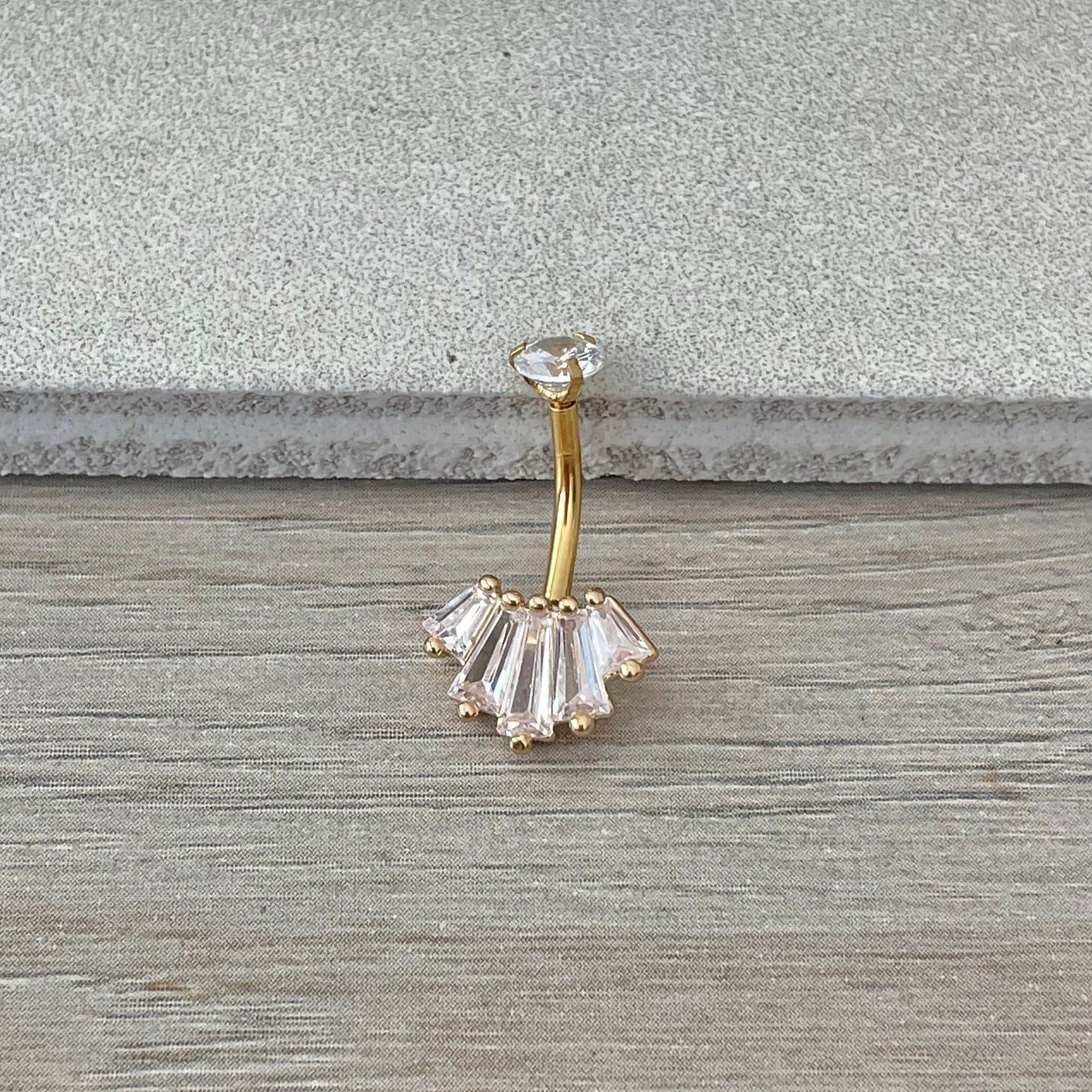 Eclat Royale Belly Button Ring-Belly Button Rings-Gold/Clear CZs-Elara Body Jewelry