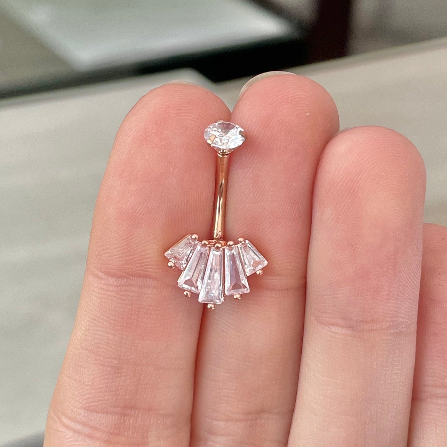 Eclat Royale Belly Button Ring-Belly Button Rings-Rose Gold/Clear CZs-Elara Body Jewelry