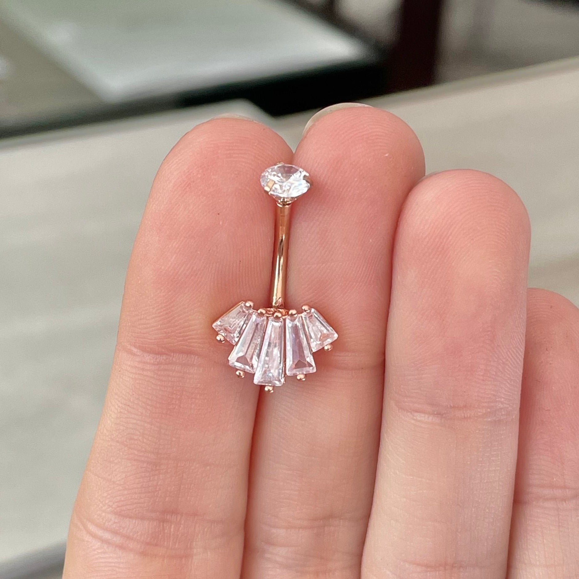 Eclat Royale Belly Button Ring-Belly Button Rings-Rose Gold/Clear CZs-Elara Body Jewelry