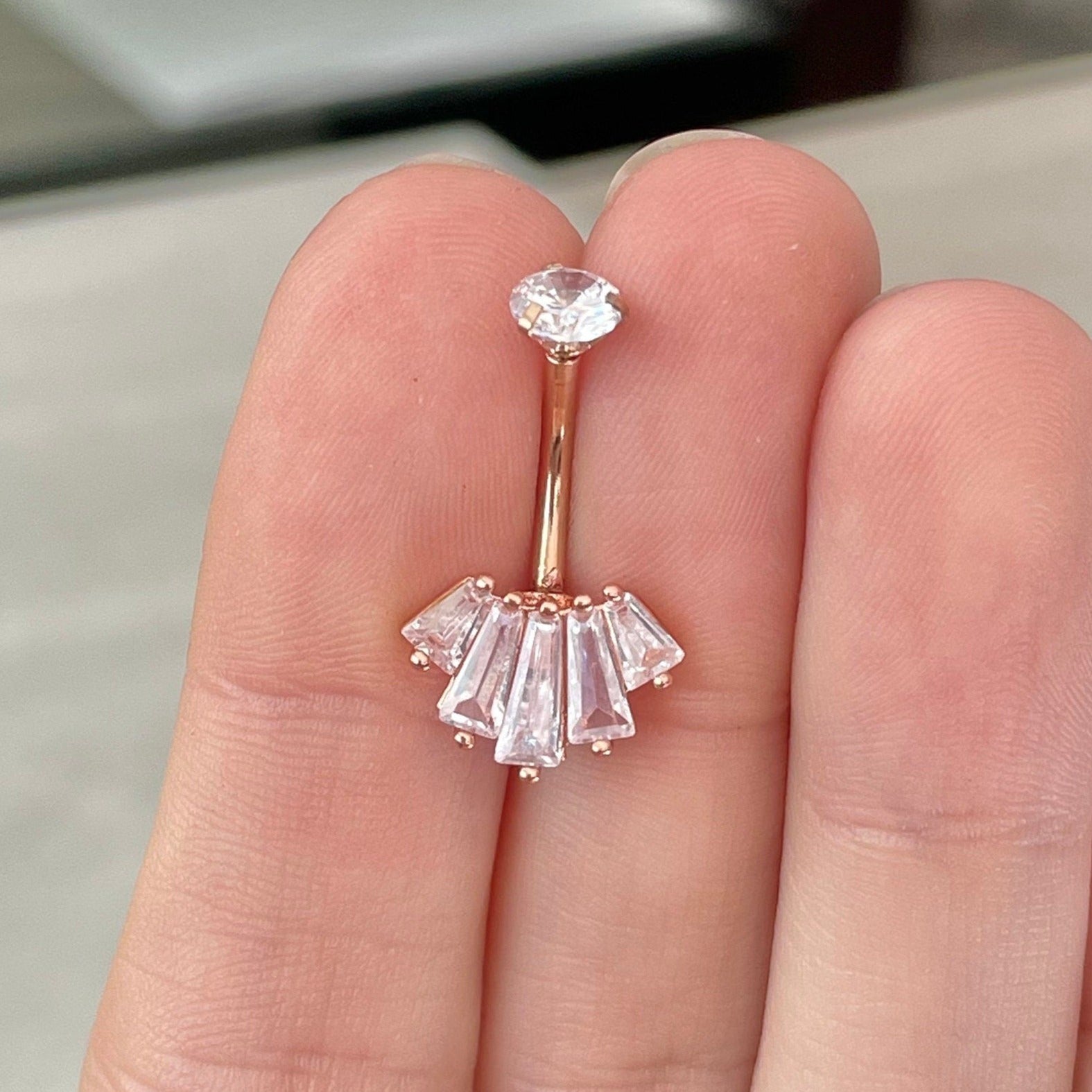 Eclat Royale Belly Button Ring-Belly Button Rings-Rose Gold/Clear CZs-Elara Body Jewelry