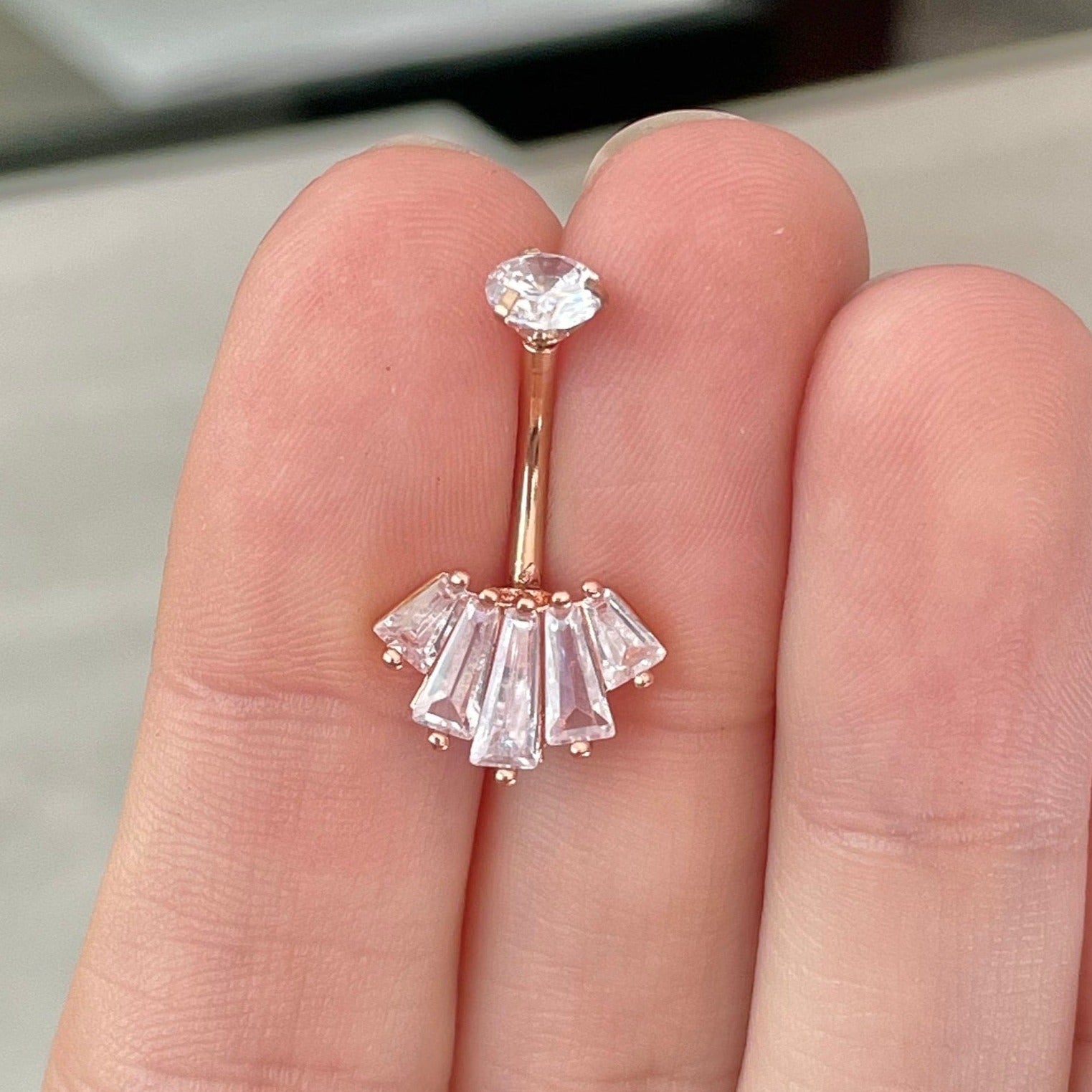 Eclat Royale Belly Button Ring-Belly Button Rings-Rose Gold/Clear CZs-Elara Body Jewelry