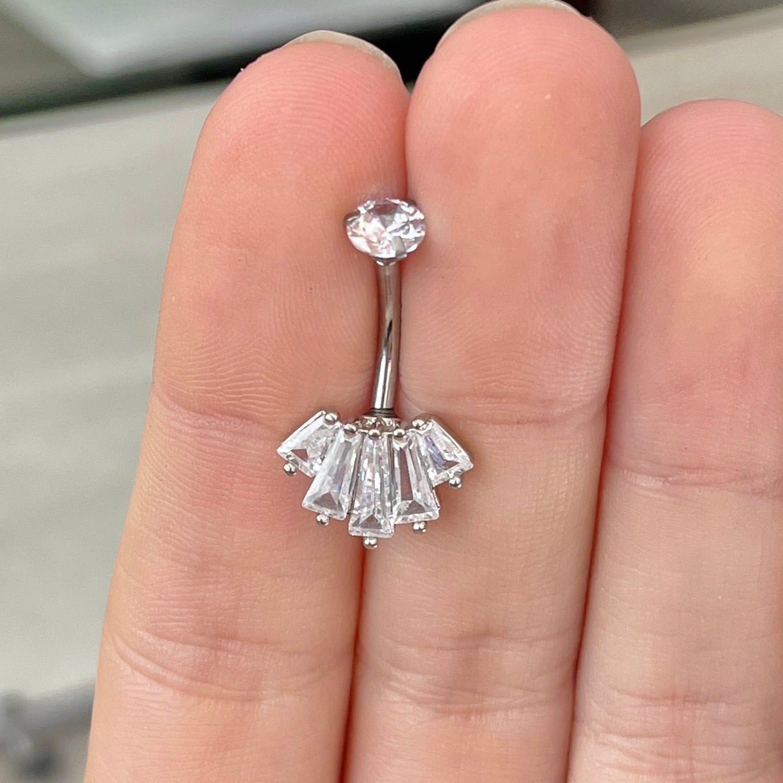 Eclat Royale Belly Button Ring-Belly Button Rings-Silver/Clear CZs-Elara Body Jewelry