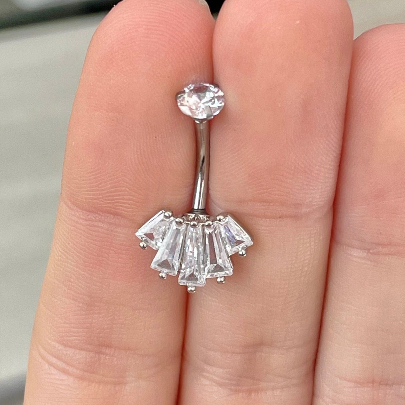 Eclat Royale Belly Button Ring-Belly Button Rings-Silver/Clear CZs-Elara Body Jewelry