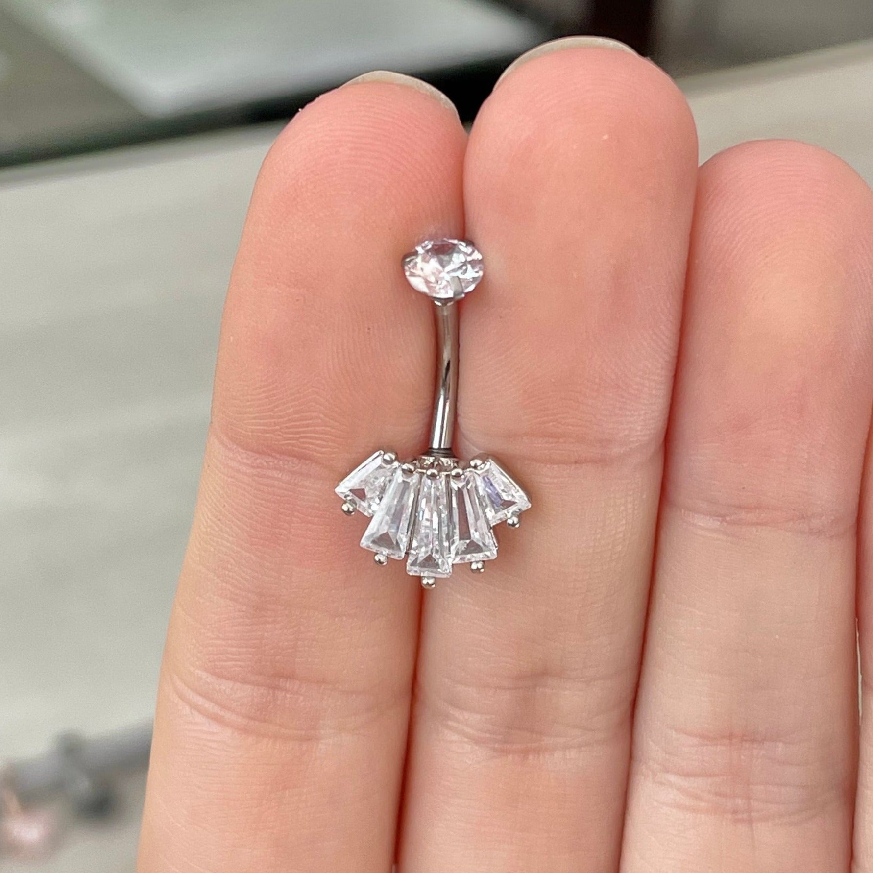 Eclat Royale Belly Button Ring-Belly Button Rings-Silver/Clear CZs-Elara Body Jewelry