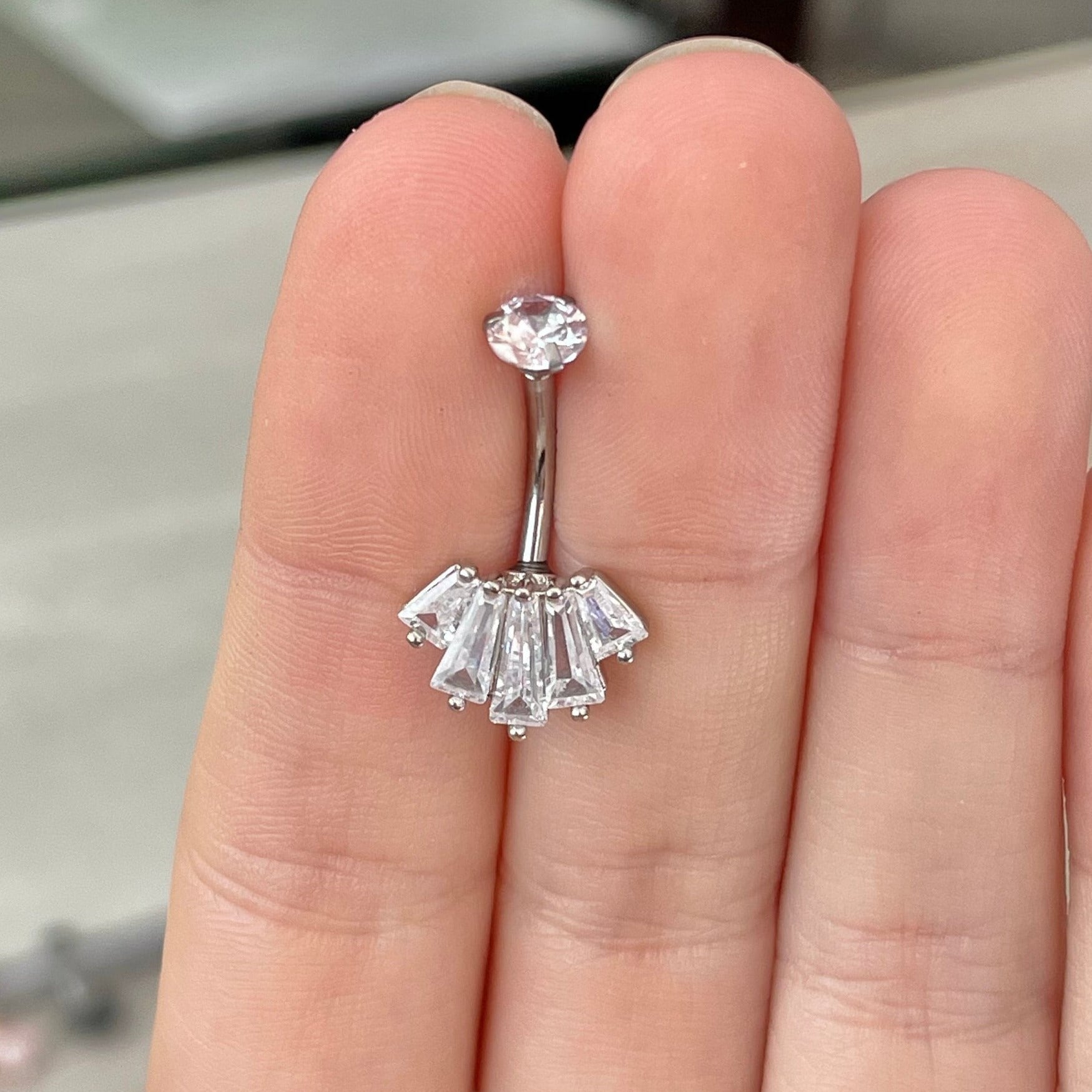 Eclat Royale Belly Button Ring-Belly Button Rings-Silver/Clear CZs-Elara Body Jewelry