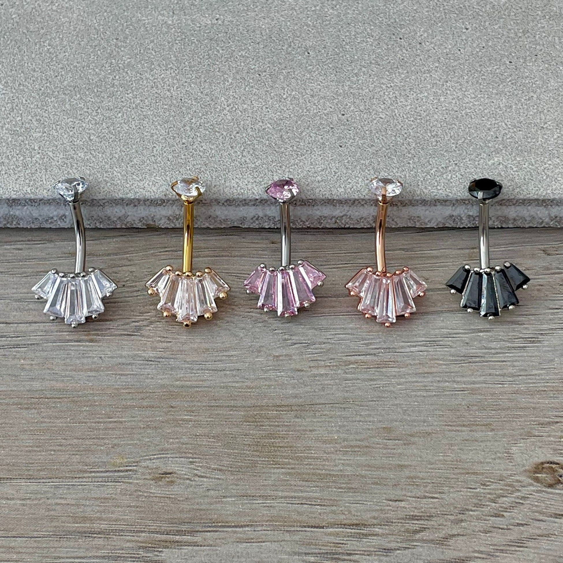 Eclat Royale Belly Button Ring-Belly Button Rings-Silver/Pink CZs-Elara Body Jewelry