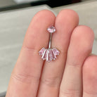 Eclat Royale Belly Button Ring-Belly Button Rings-Silver/Pink CZs-Elara Body Jewelry