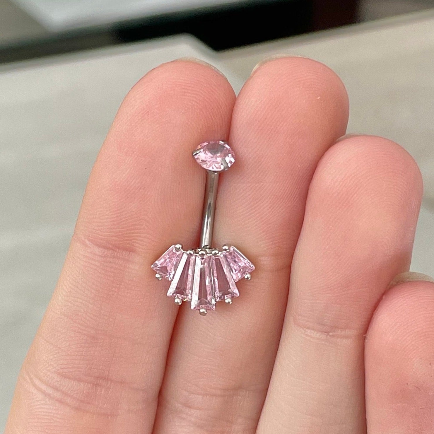 Eclat Royale Belly Button Ring-Belly Button Rings-Silver/Pink CZs-Elara Body Jewelry