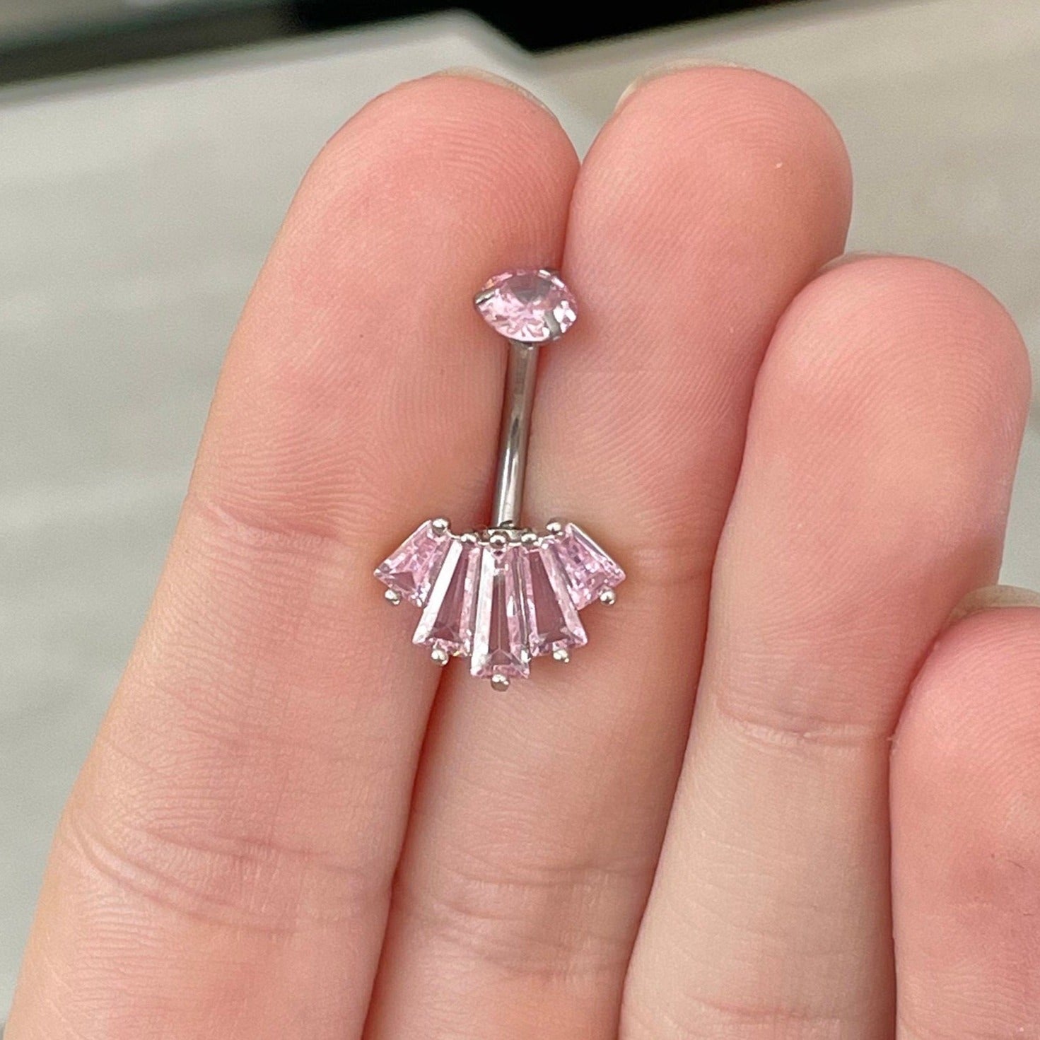 Eclat Royale Belly Button Ring-Belly Button Rings-Silver/Pink CZs-Elara Body Jewelry