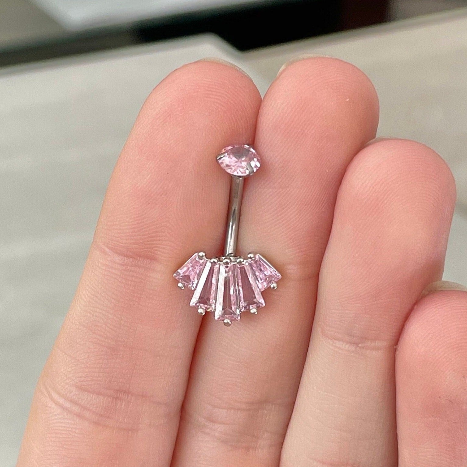 Eclat Royale Belly Button Ring-Belly Button Rings-Silver/Pink CZs-Elara Body Jewelry