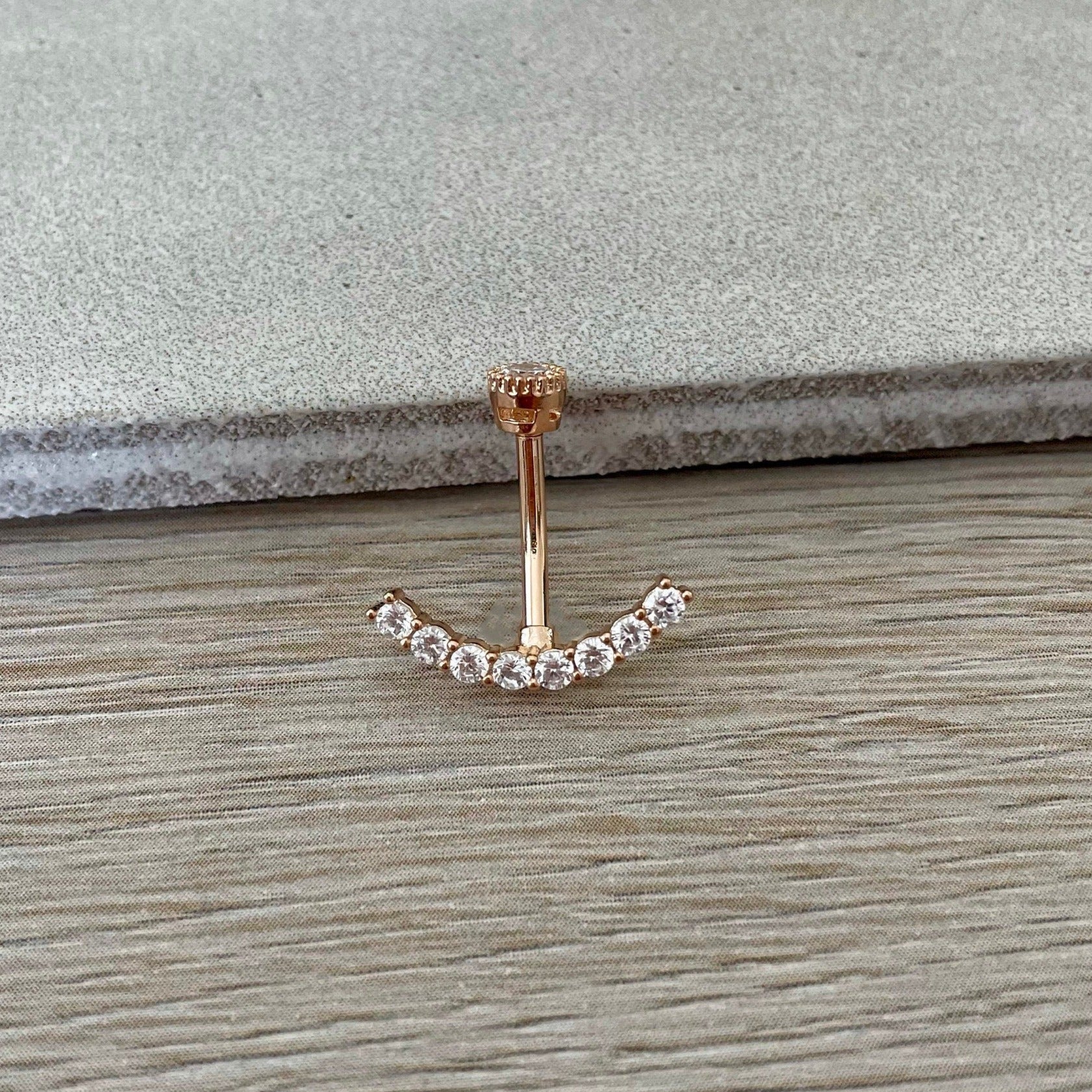 Ecliptic Crescent Belly Button Ring-Belly Button Rings-Rose gold-Elara Body Jewelry