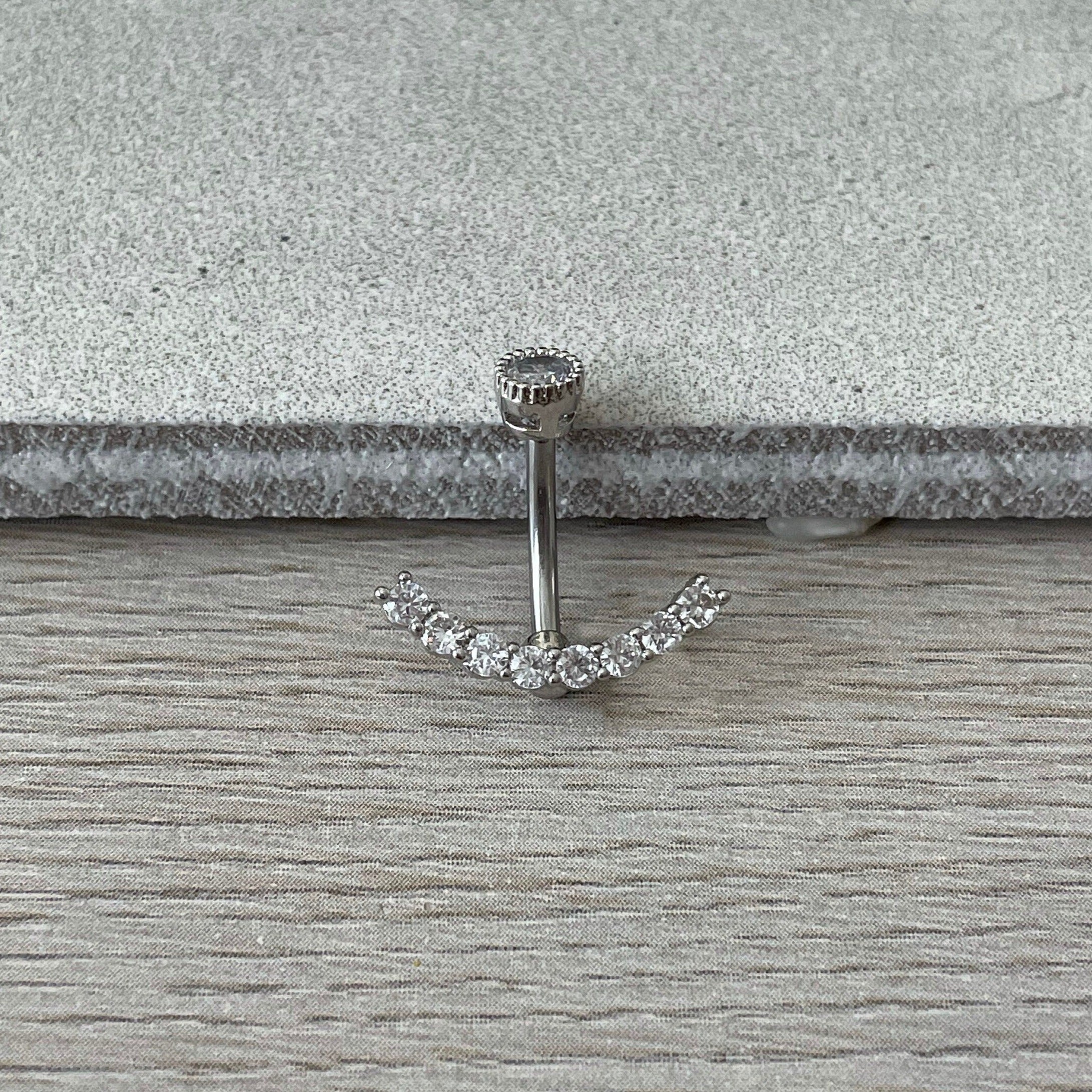 Ecliptic Crescent Belly Button Ring-Belly Button Rings-Silver-Elara Body Jewelry