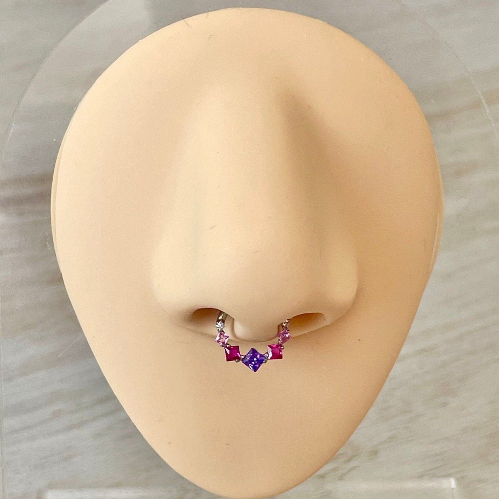 Edge of Light Septum Ring-Septum Ring-Silver/Colorful CZs-8mm Diameter-Elara Body Jewelry