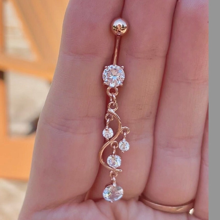 Eternal Cascade Belly Button Ring-Belly Button Rings-Rose Gold/Clear CZs-Elara Body Jewelry