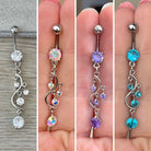 Eternal Cascade Belly Button Ring-Belly Button Rings-Silver/Clear CZs-Elara Body Jewelry