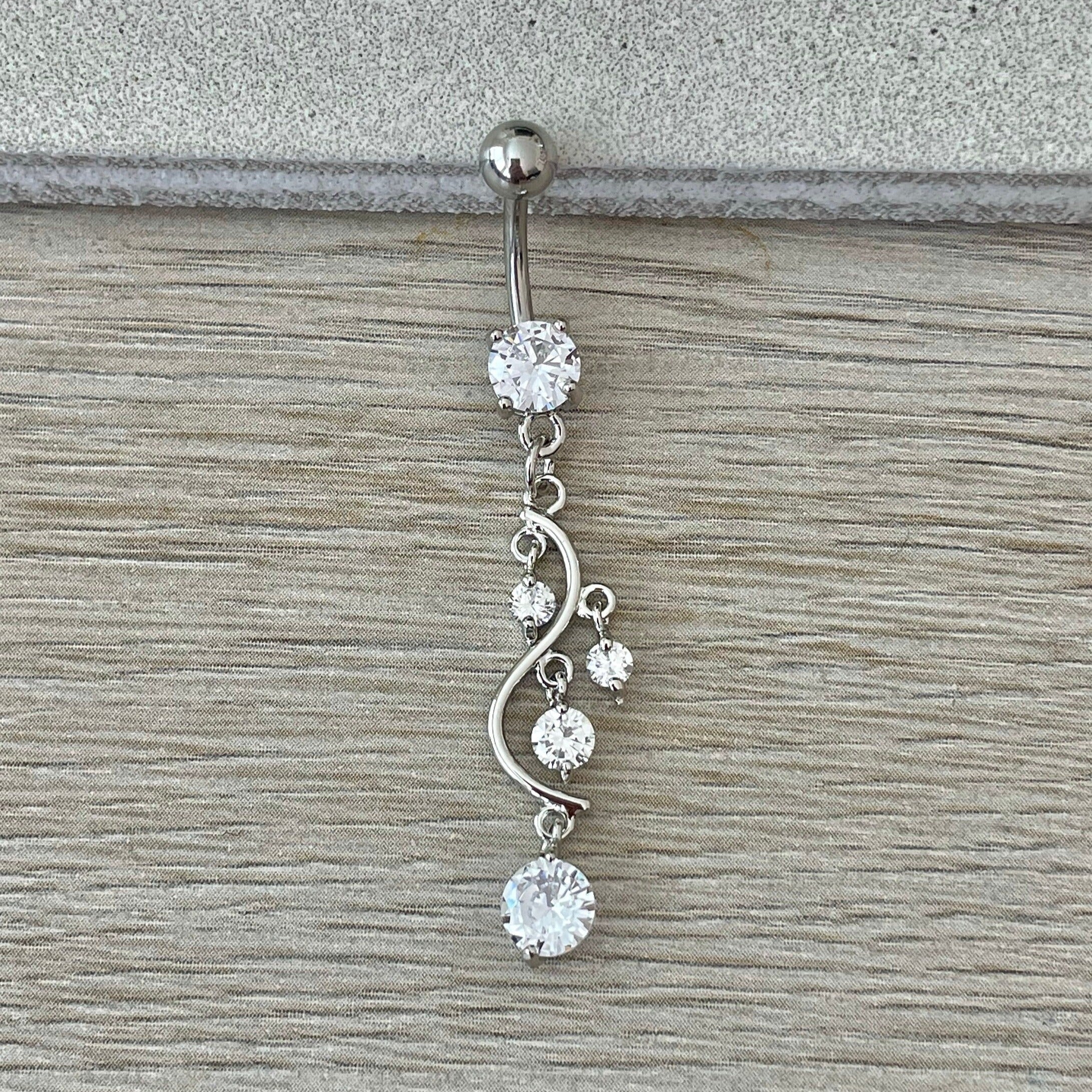 Eternal Cascade Belly Button Ring-Belly Button Rings-Silver/Clear CZs-Elara Body Jewelry