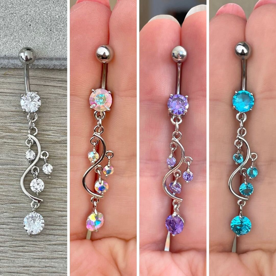 Eternal Cascade Belly Button Ring-Belly Button Rings-Silver/Purple CZs-Elara Body Jewelry